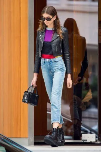 Kaia Gerber Moto Biker Real Leather Jacket