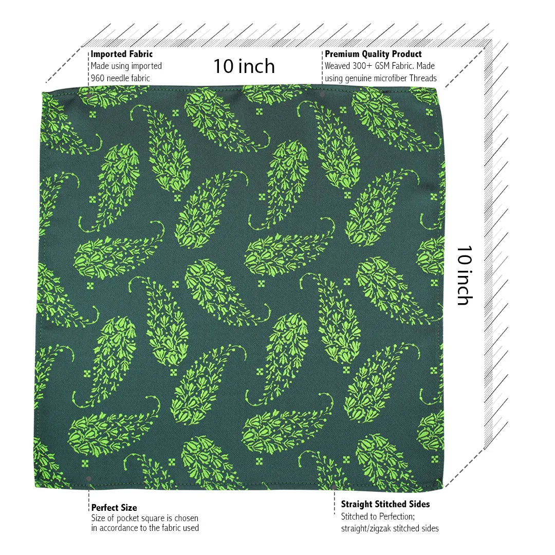 Kavove Green Paisley Pocket Square For Men