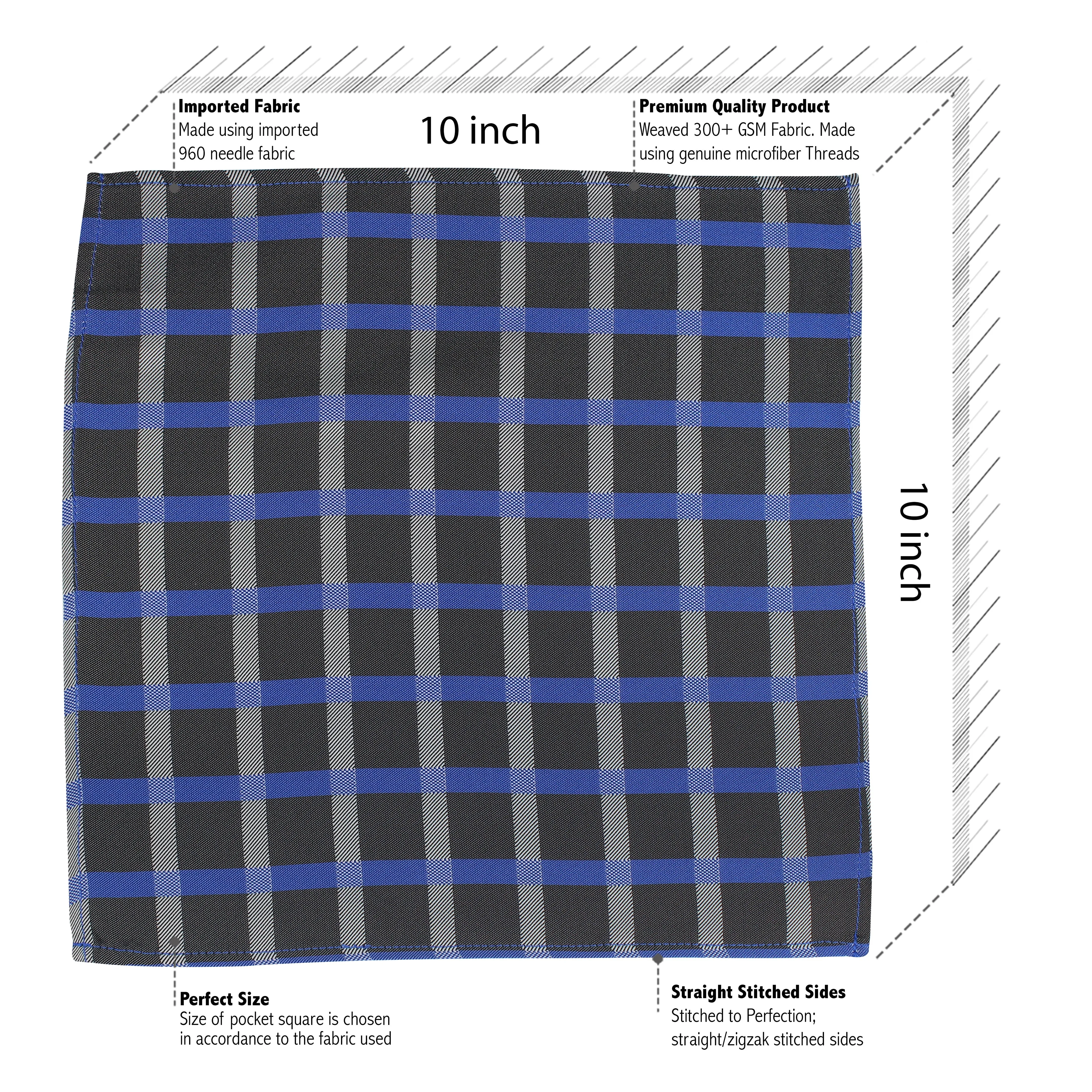 Kovove Black Checkered Pocket Square For Men