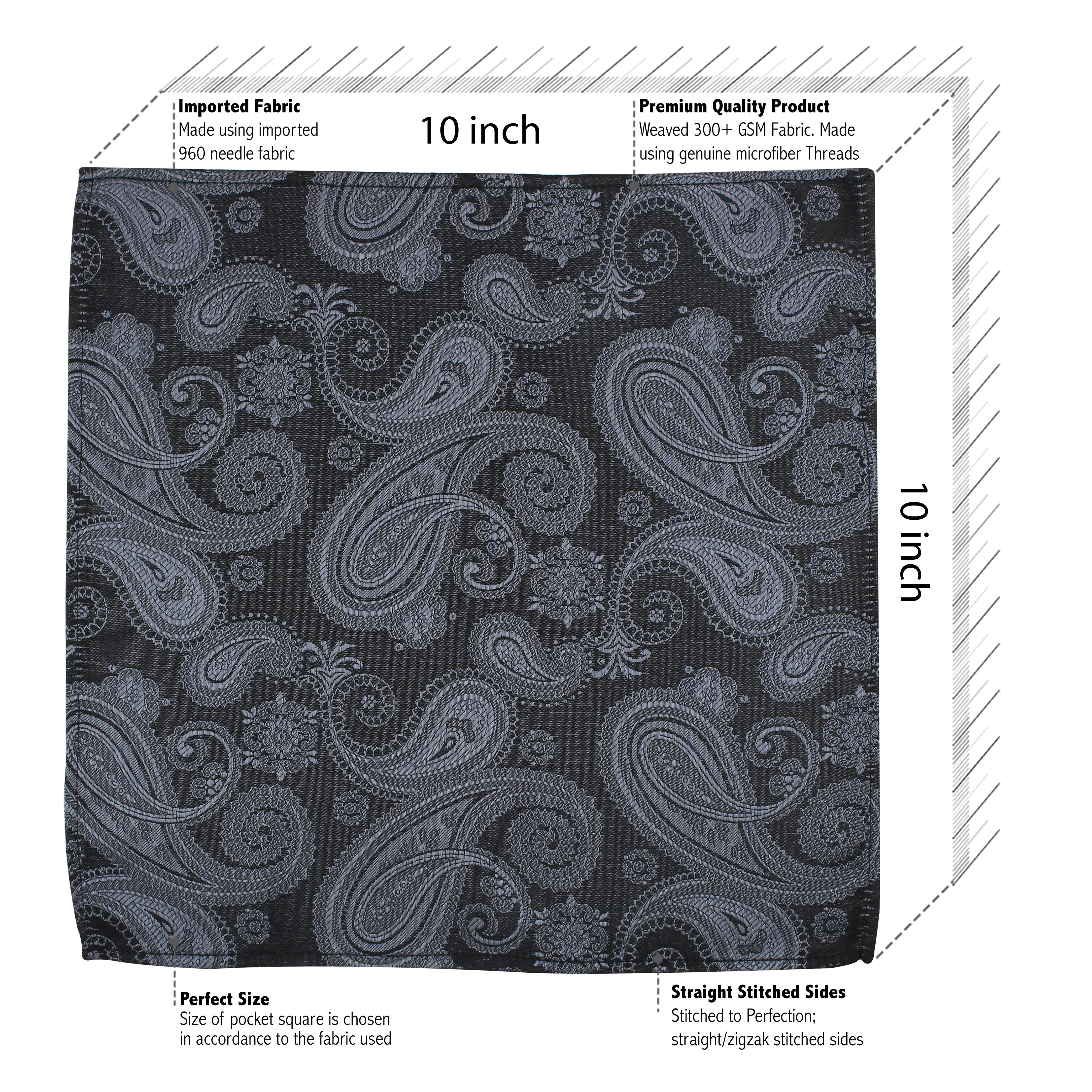 Kovove Black Paisley Pocket Square For Men