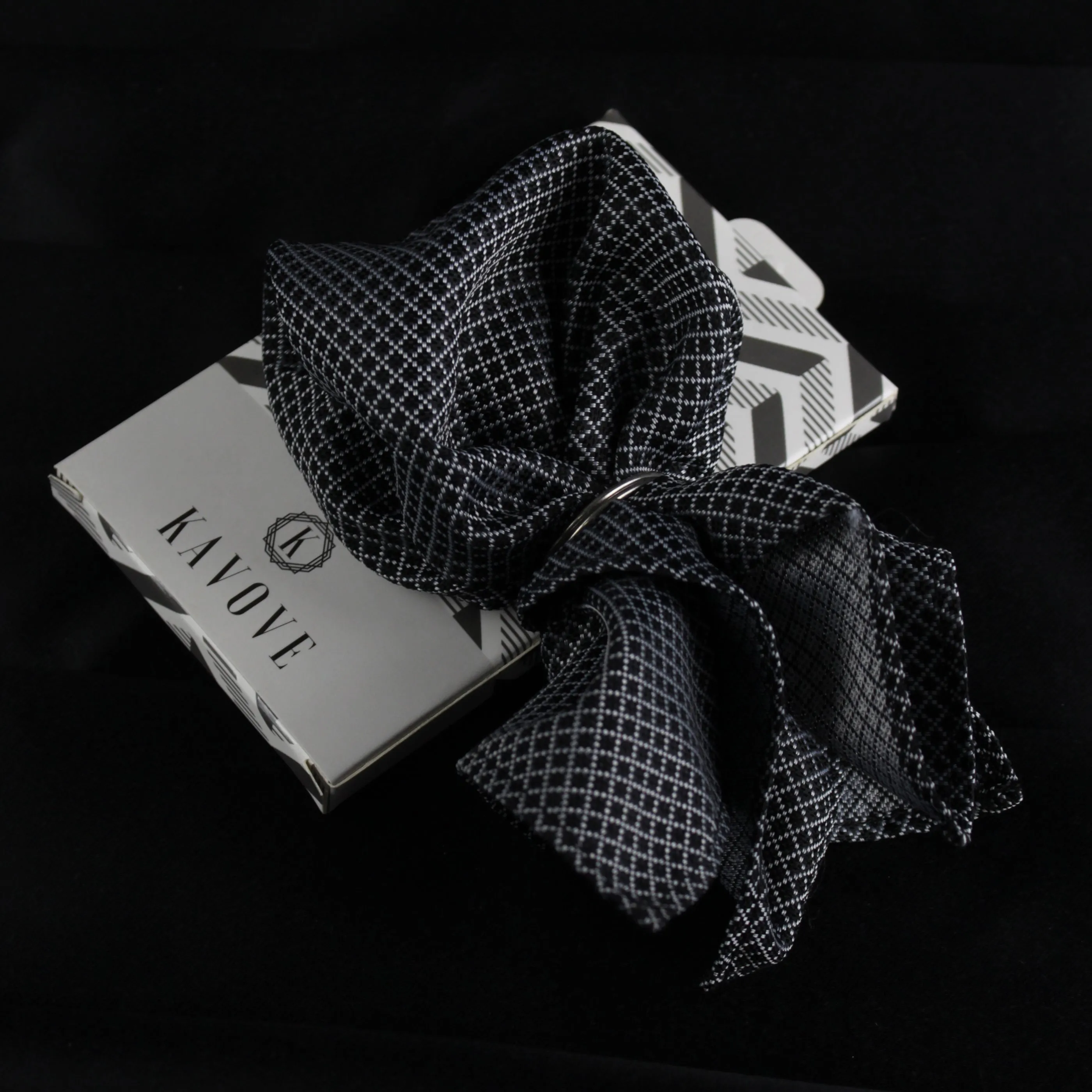 Kovove Elegant Black Checkered Pocket Square For Men