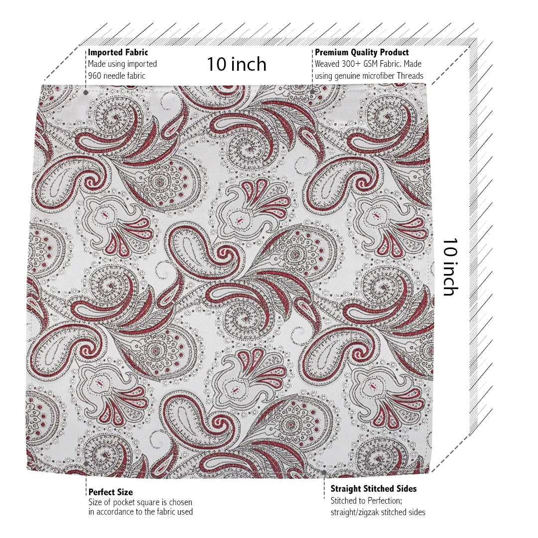 Kovove Exotic White Paisley Pocket Square For Men