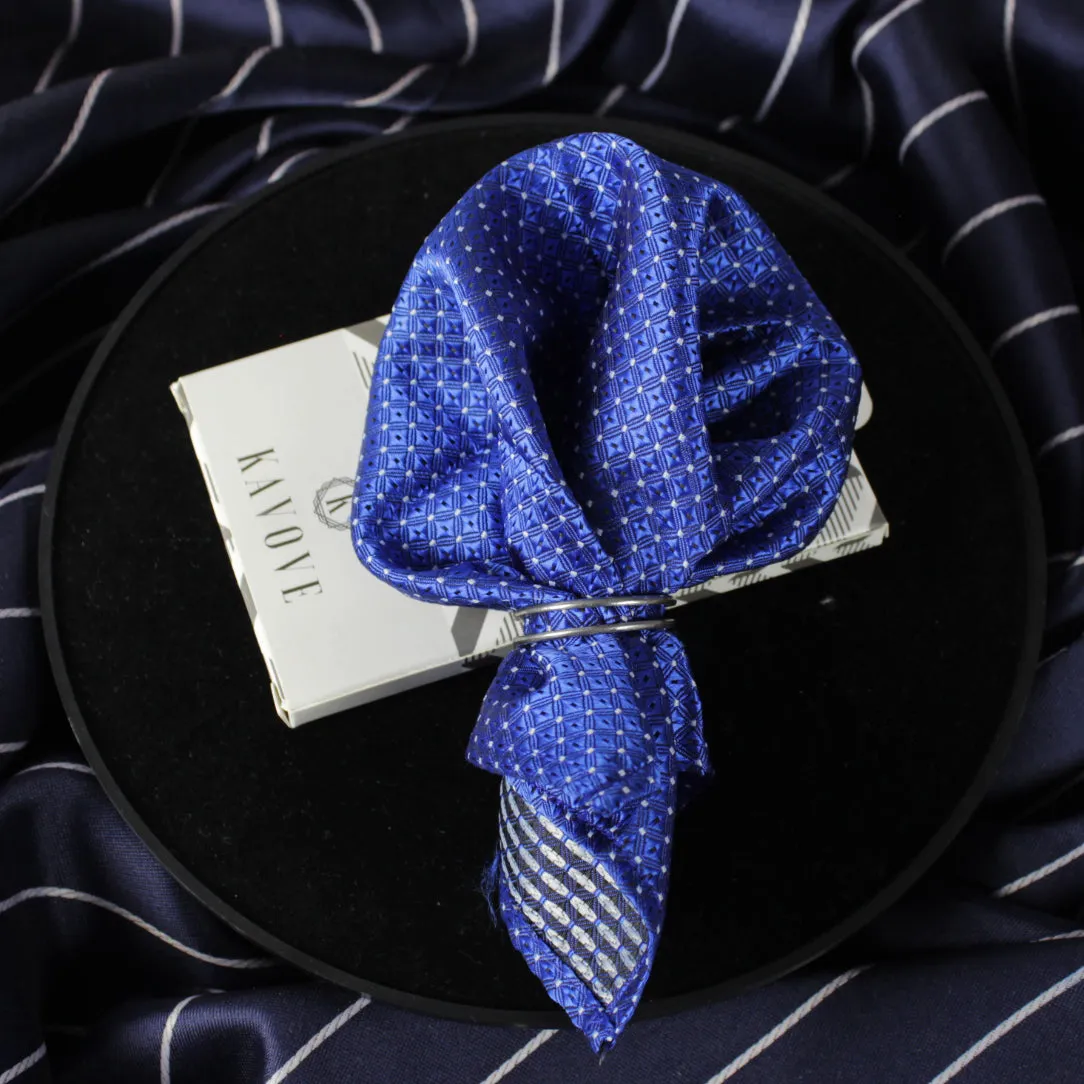 Kovove Graceful Blue Checkered Pocket Square For Men