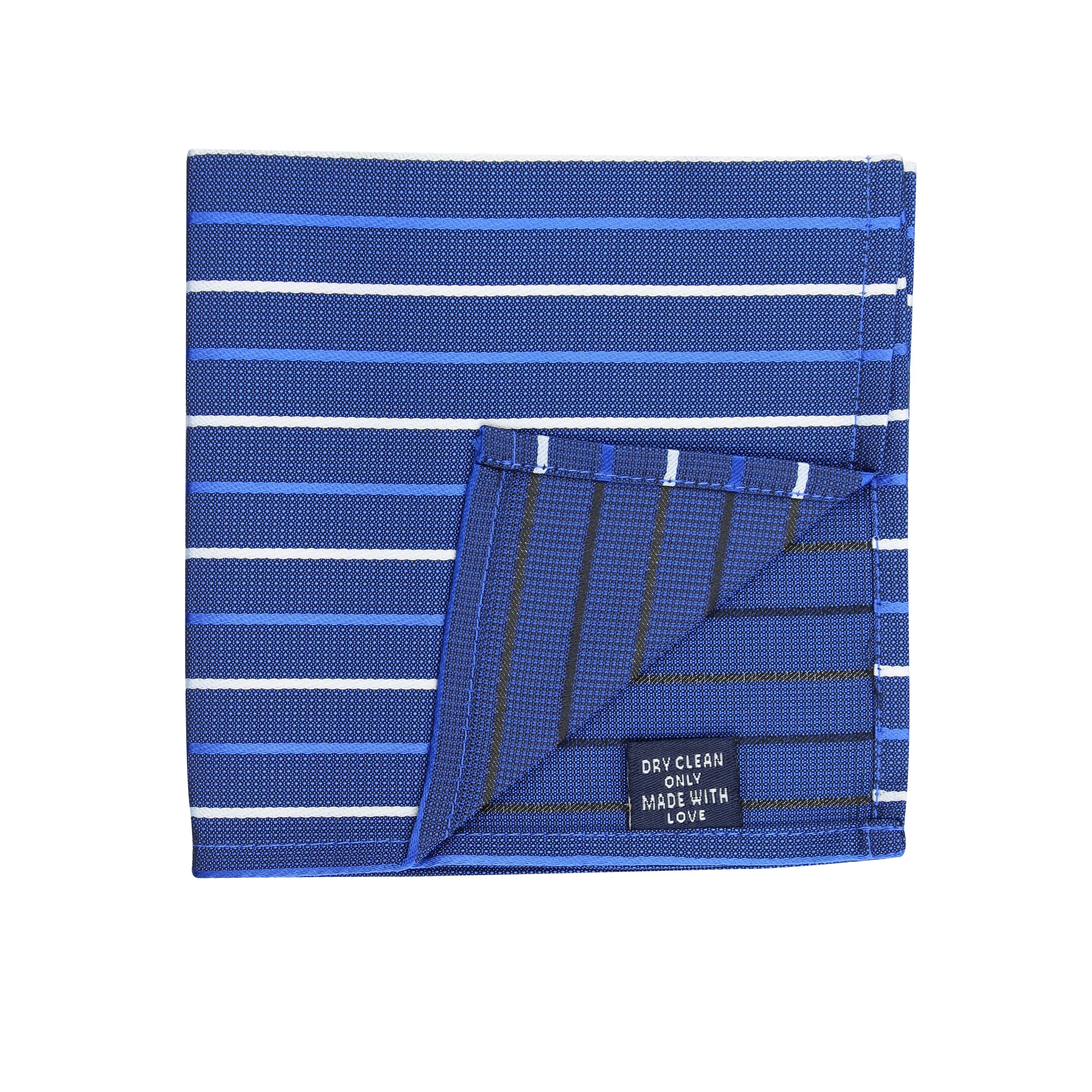 Kovove Graceful Blue Striped Pocket Square For Men