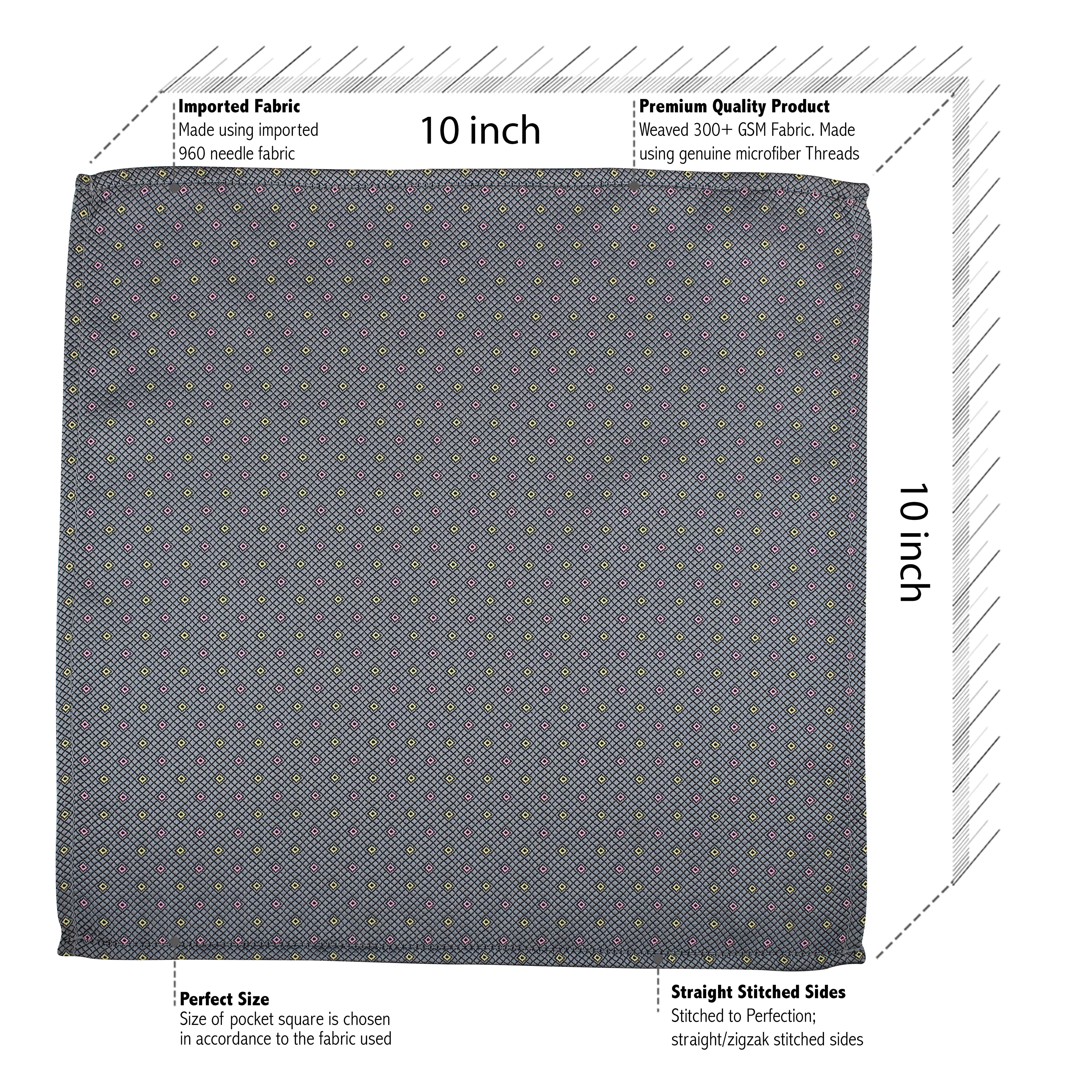 Kovove Graceful Grey Checkered Pocket Square For Men