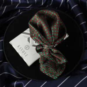 Kovove Green Checkered Pocket Square For Men