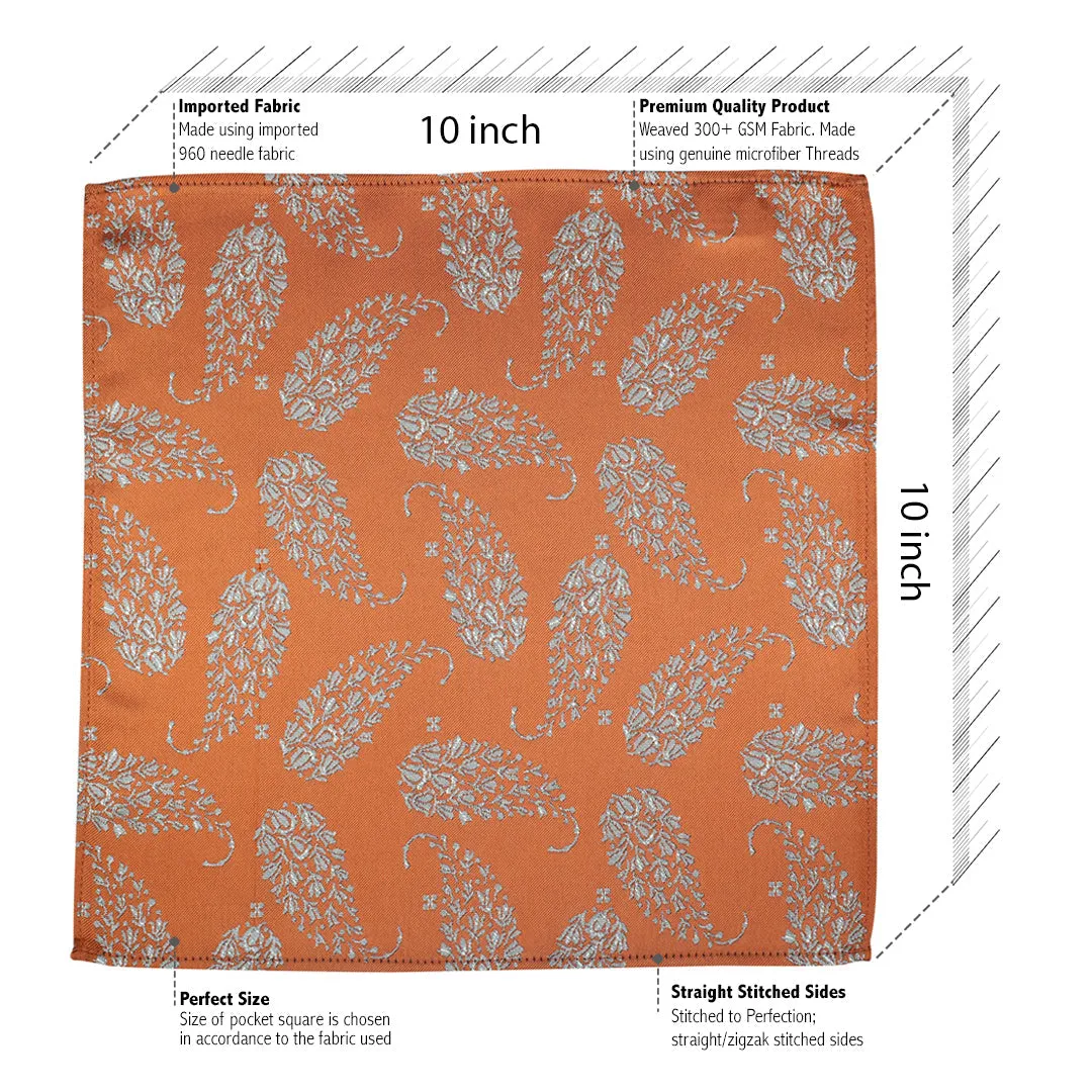 Kovove Orange Floral Pocket Square For Men