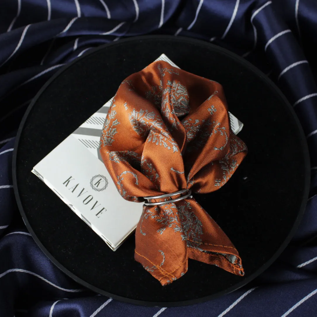 Kovove Orange Floral Pocket Square For Men