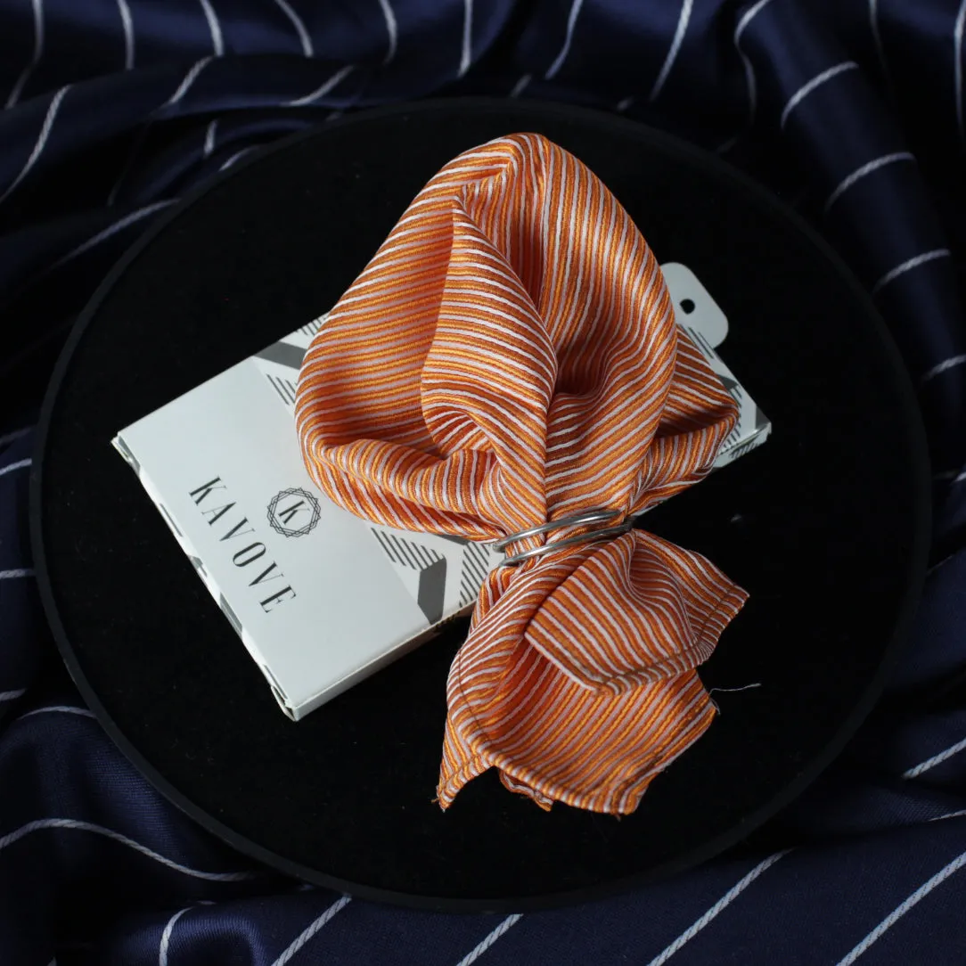 Kovove Orange Striped Pocket Square For Men