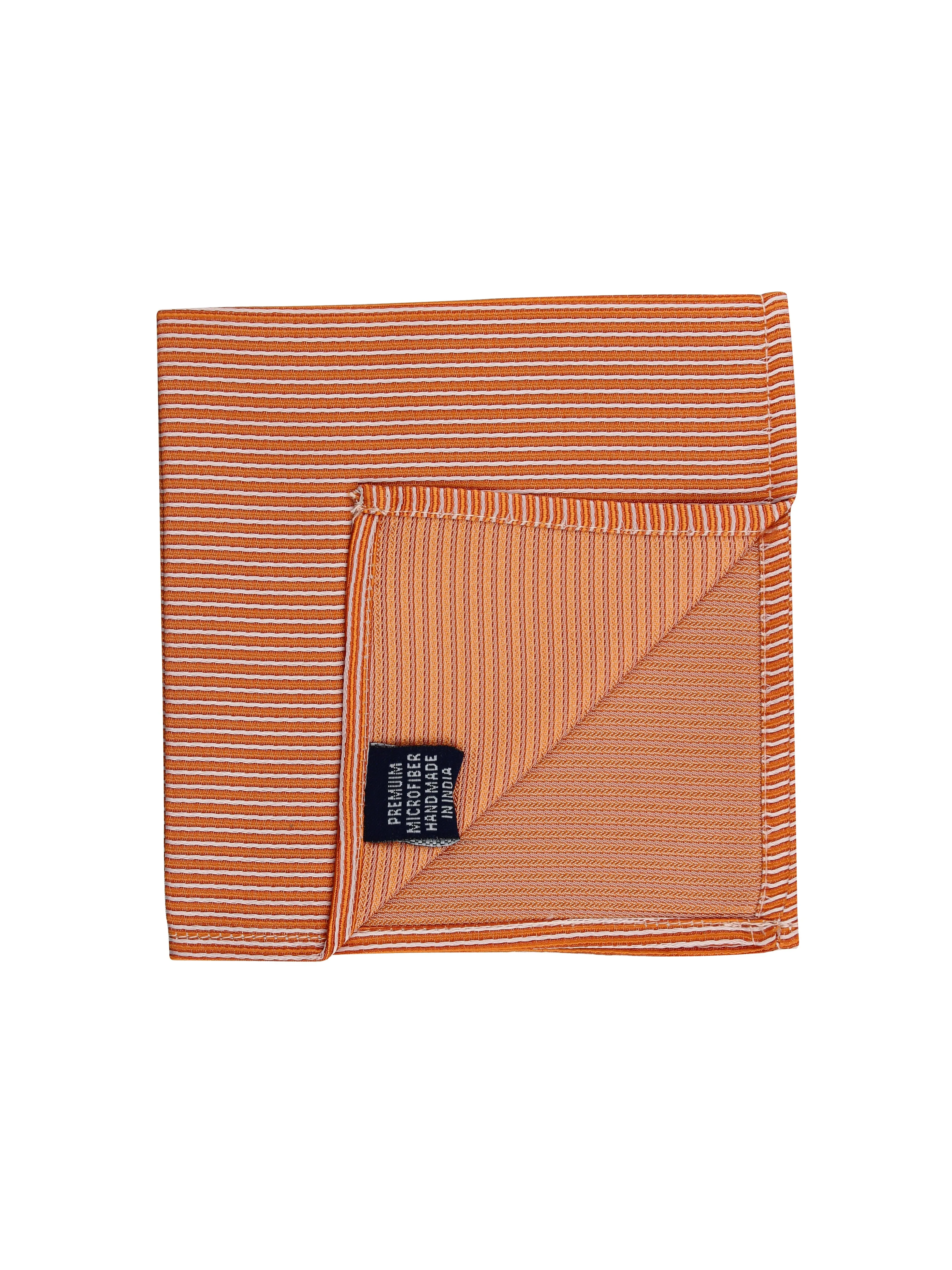 Kovove Orange Striped Pocket Square For Men