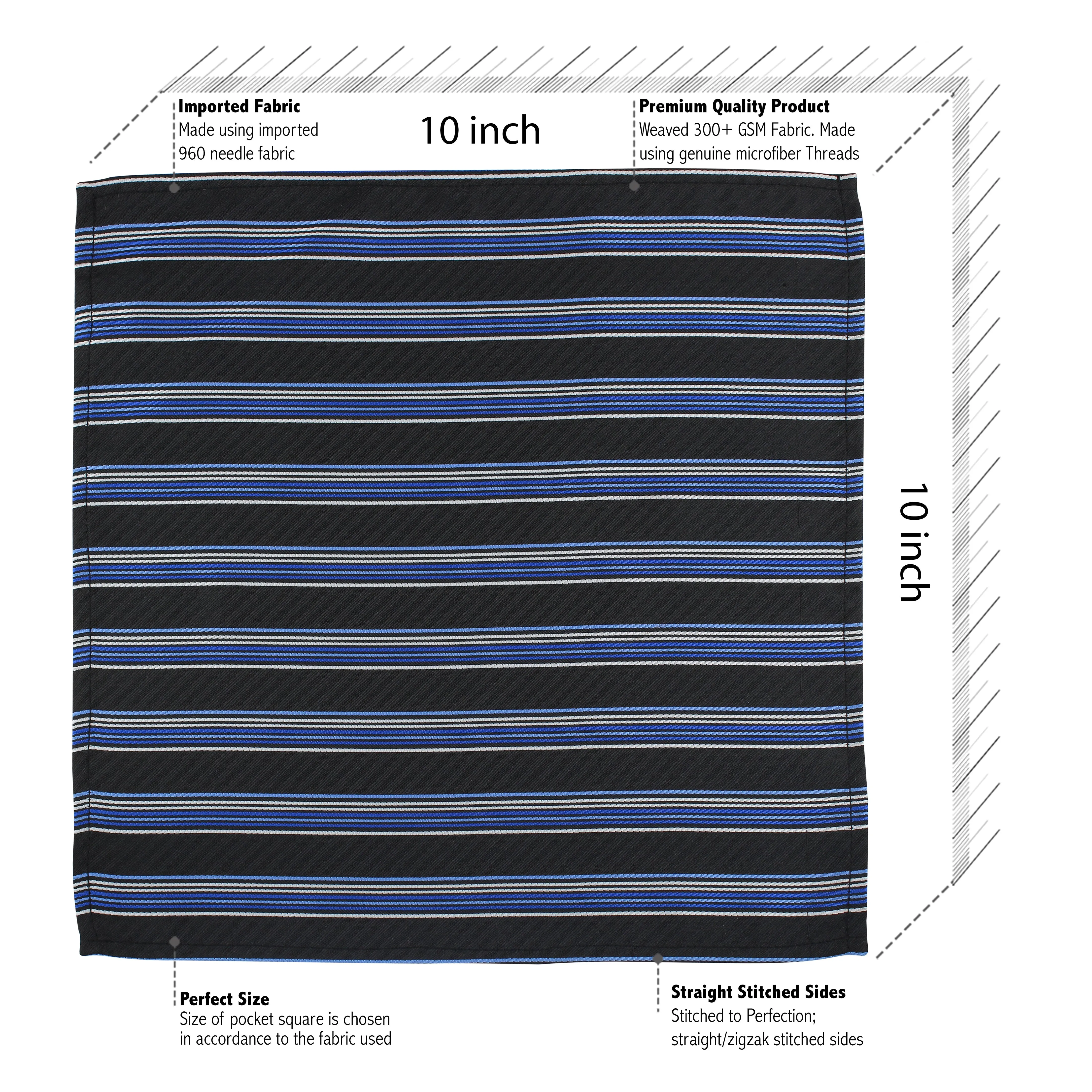 Kovove Pleasing Black Striped Pocket Square For Men