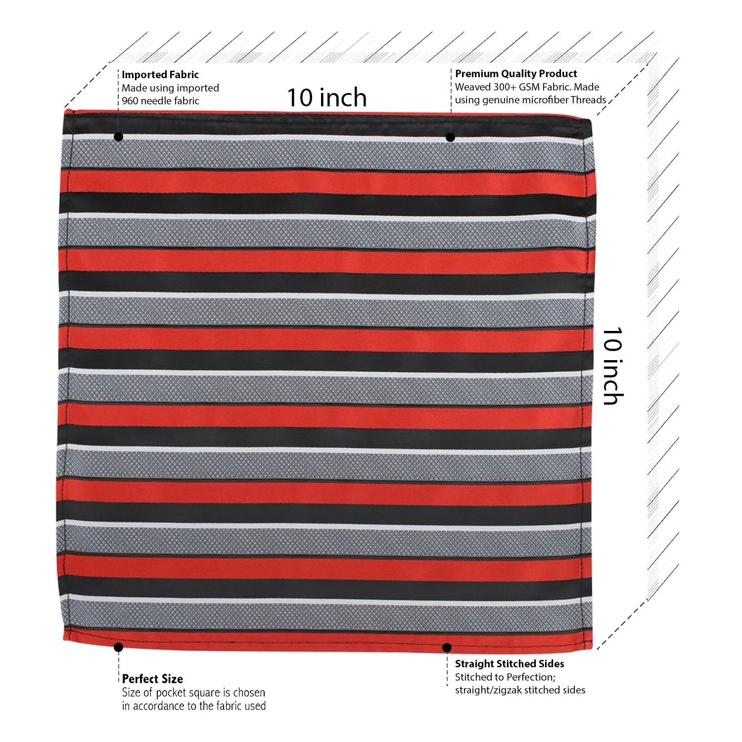 Kovove Refreshing Black & Red Striped Pocket Square For Men