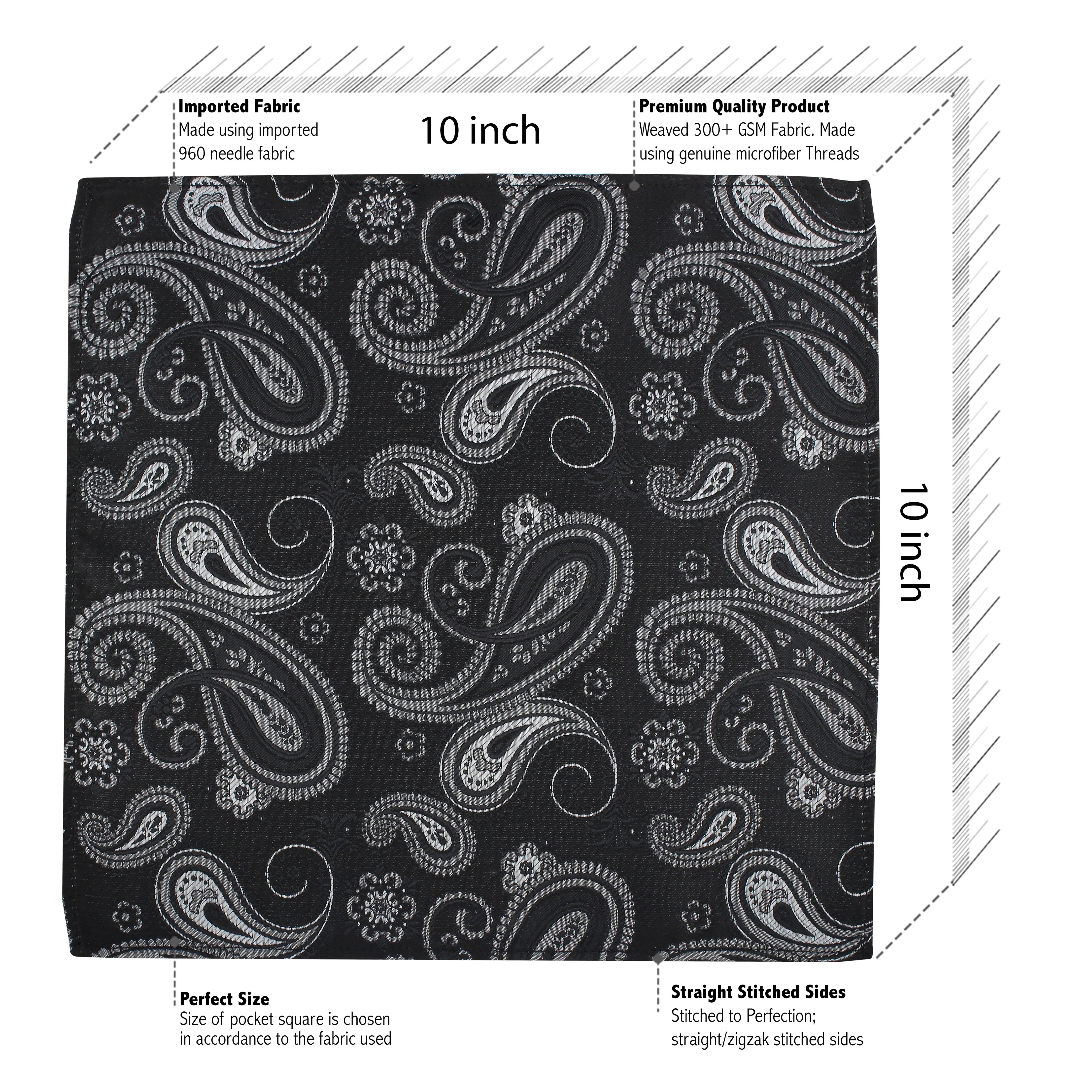 Kovove Refreshing Black Paisley Pocket Square For Men