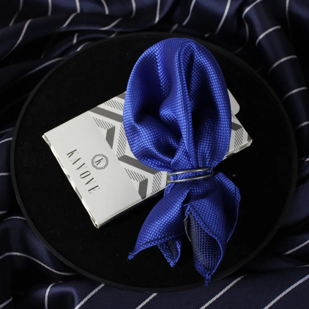 Kovove Refreshing Blue Self Design Pocket Square For Men