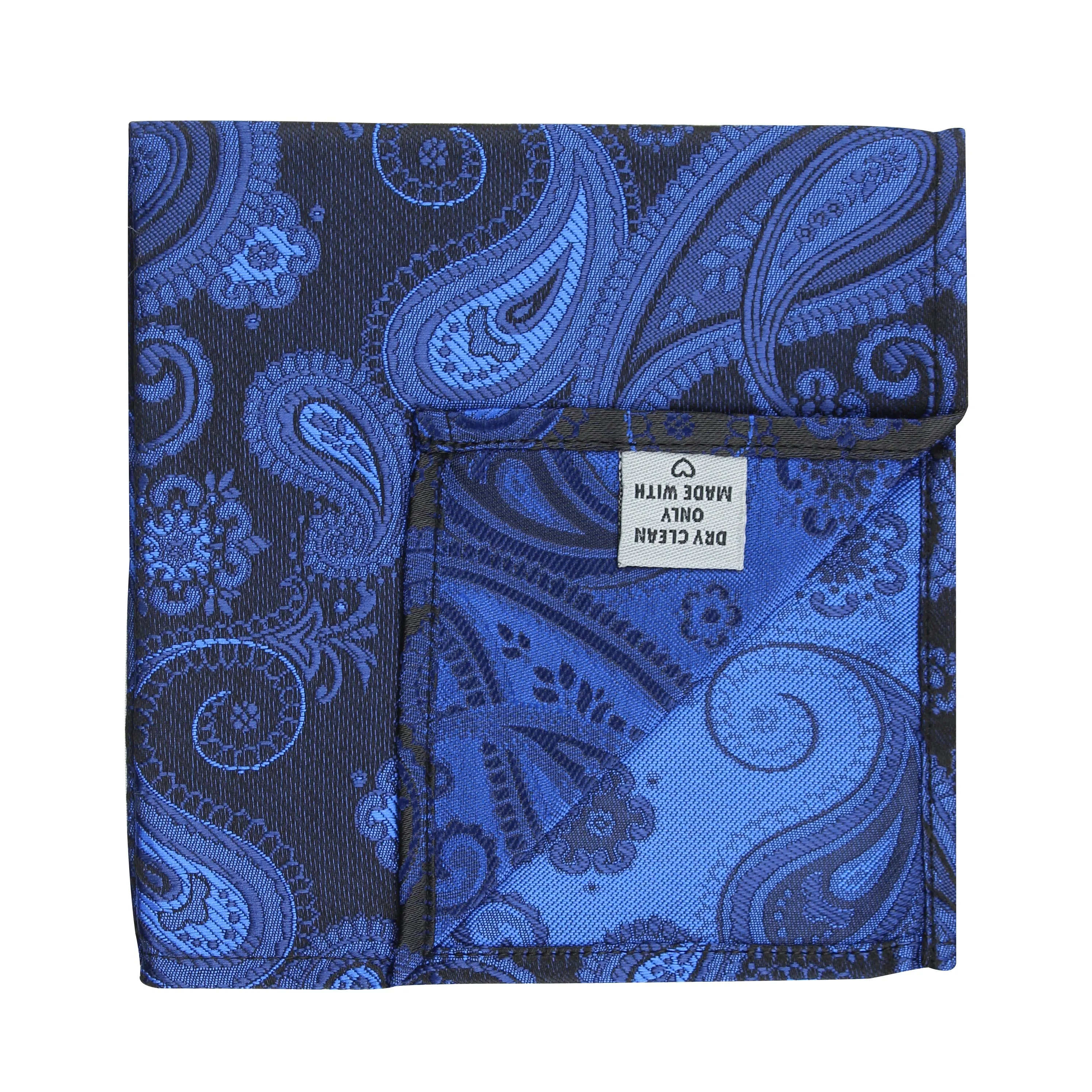 Kovove Royal Black & Blue Paisley Pocket Square For Men