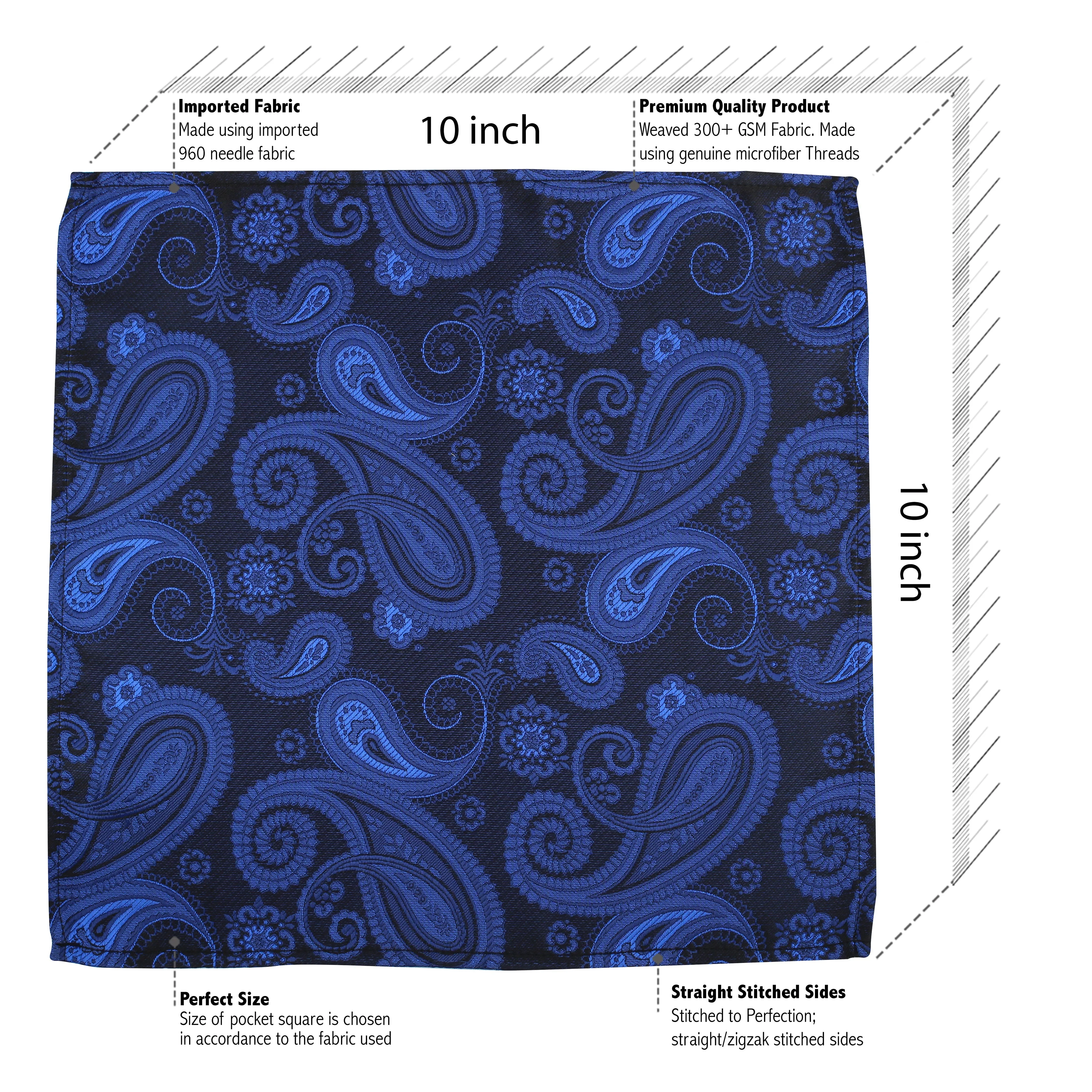 Kovove Royal Black & Blue Paisley Pocket Square For Men