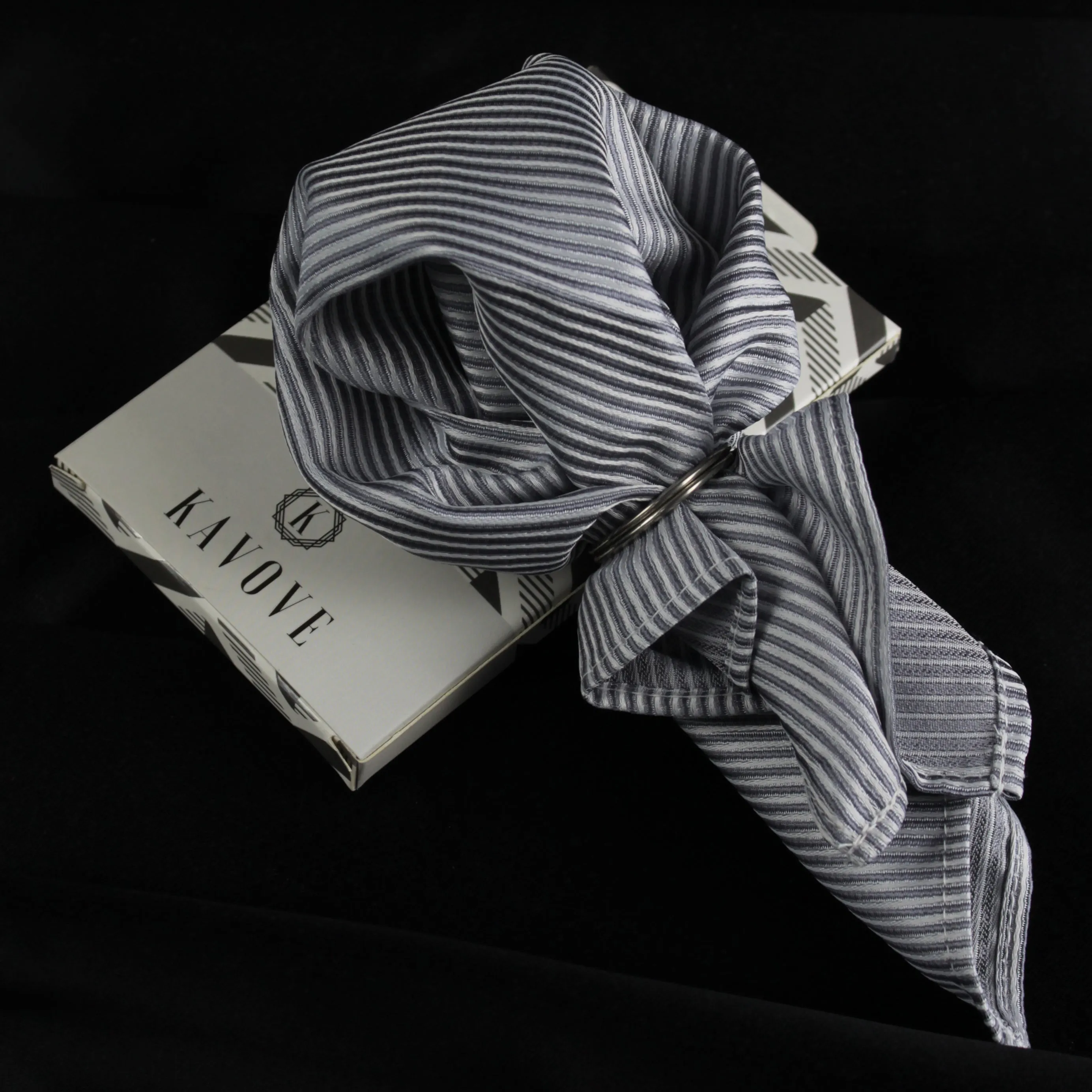 Kovove Silver Striped Pocket Square For Men