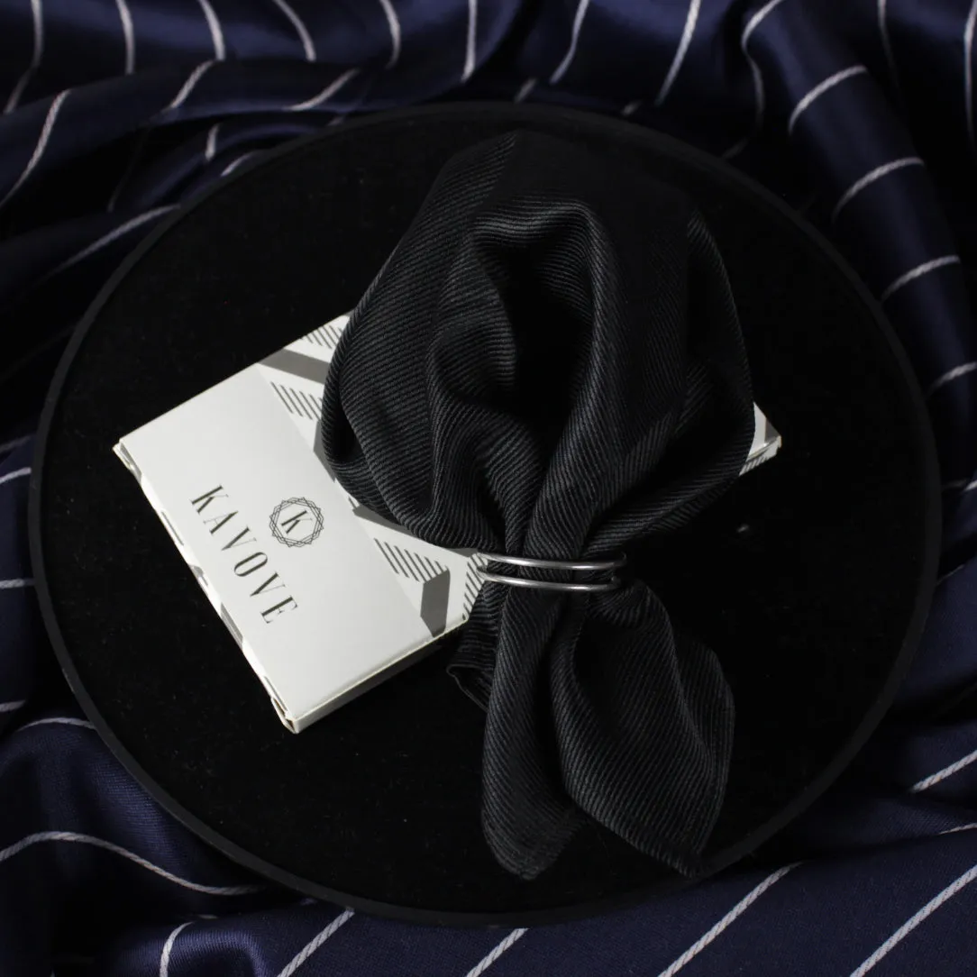 Kovove The Appealing Self Striped Black Pocket Square For Men