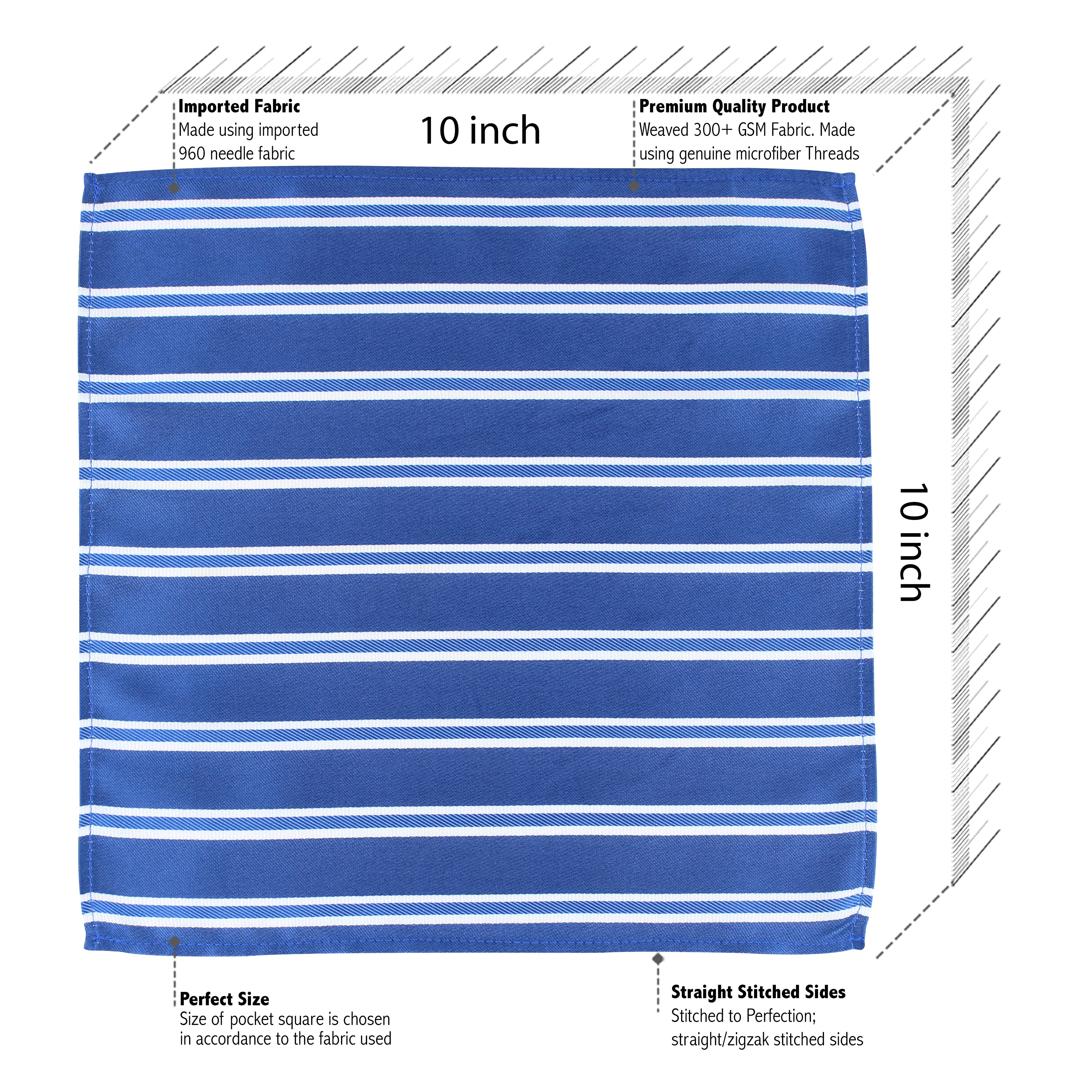 Kovove The Blue Ocean Striped Blue Pocket Square For Men