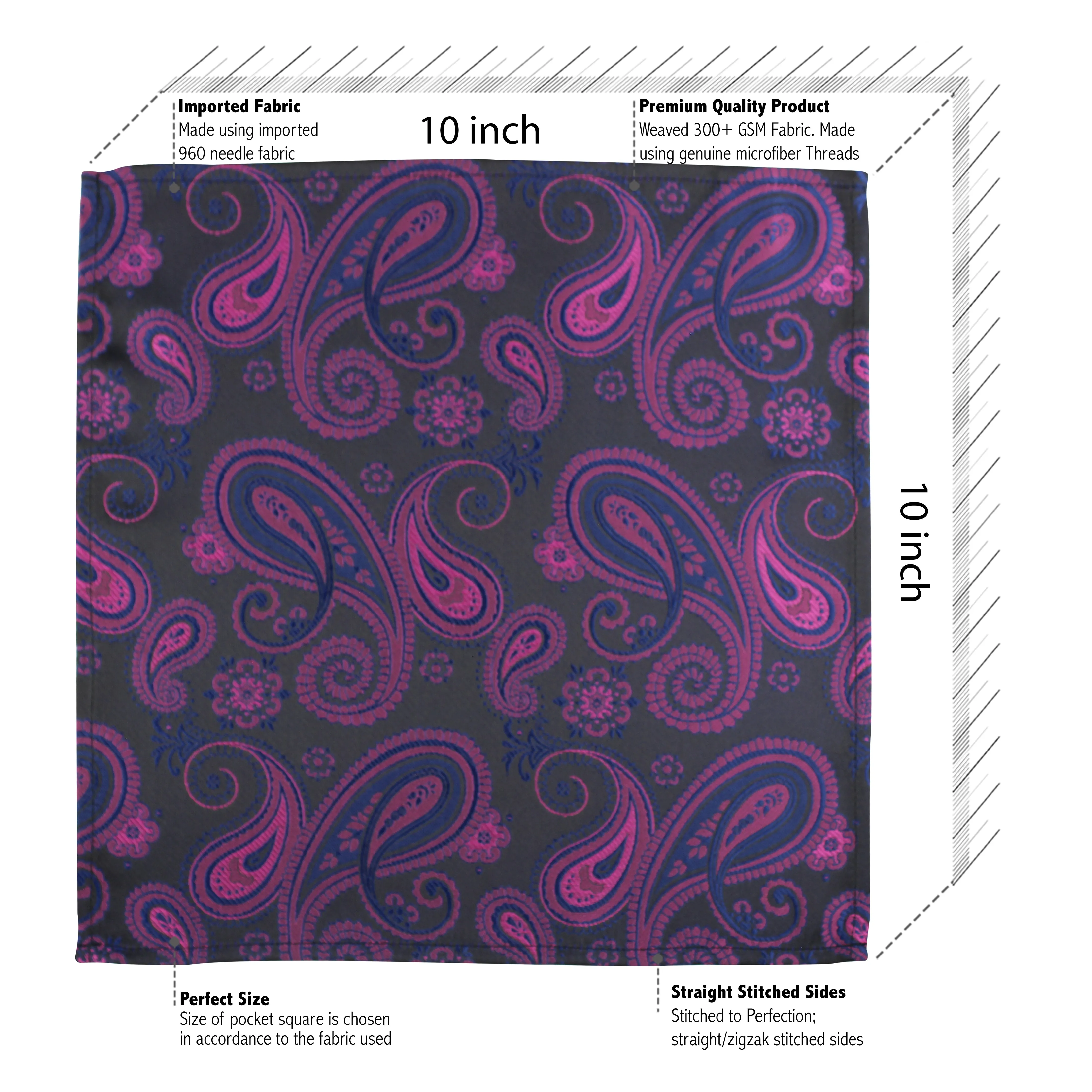 Kovove The Radiant Black and Purple Paisley Pocket Square For Men