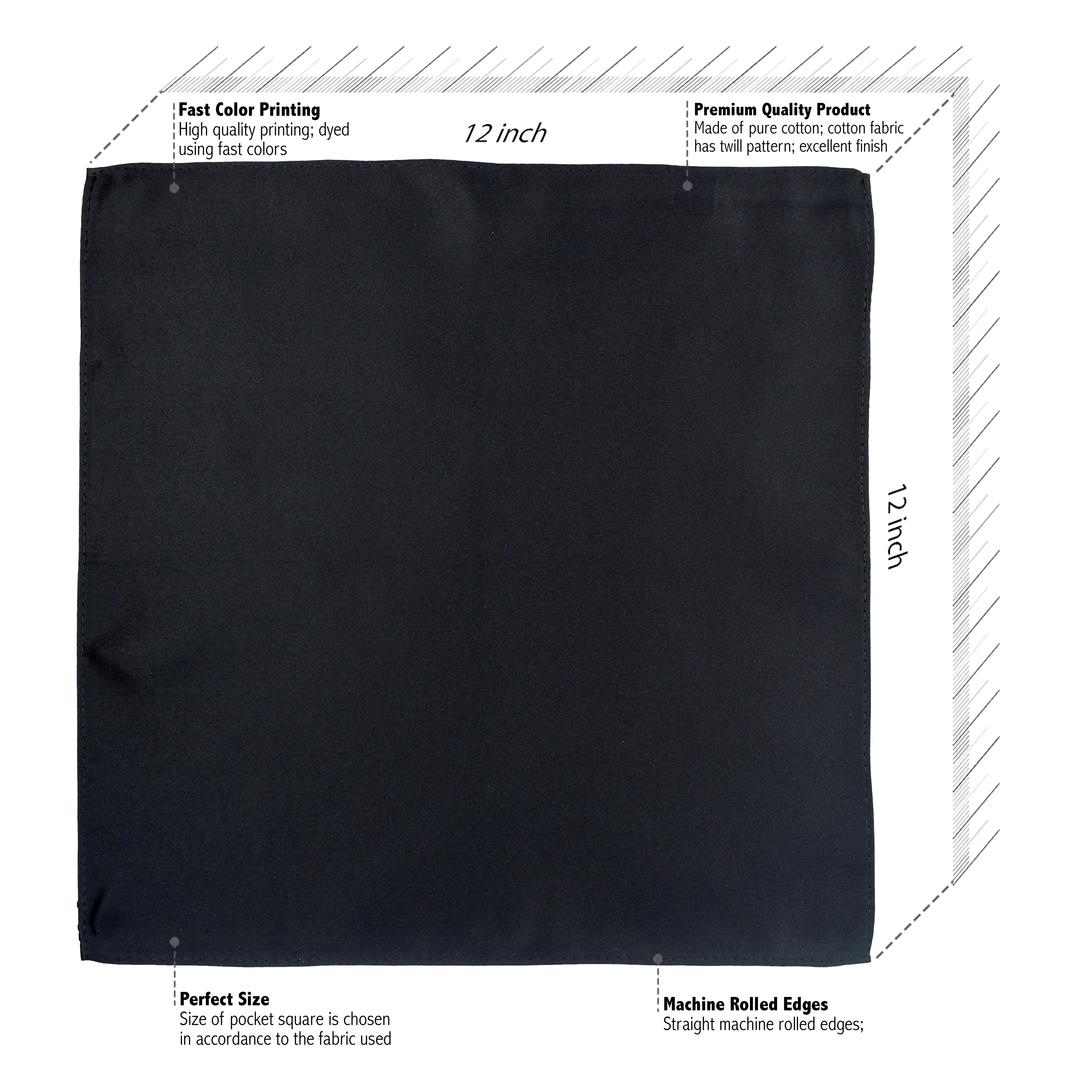 Kovove The Solid Essentials Black Pocket Square For Men