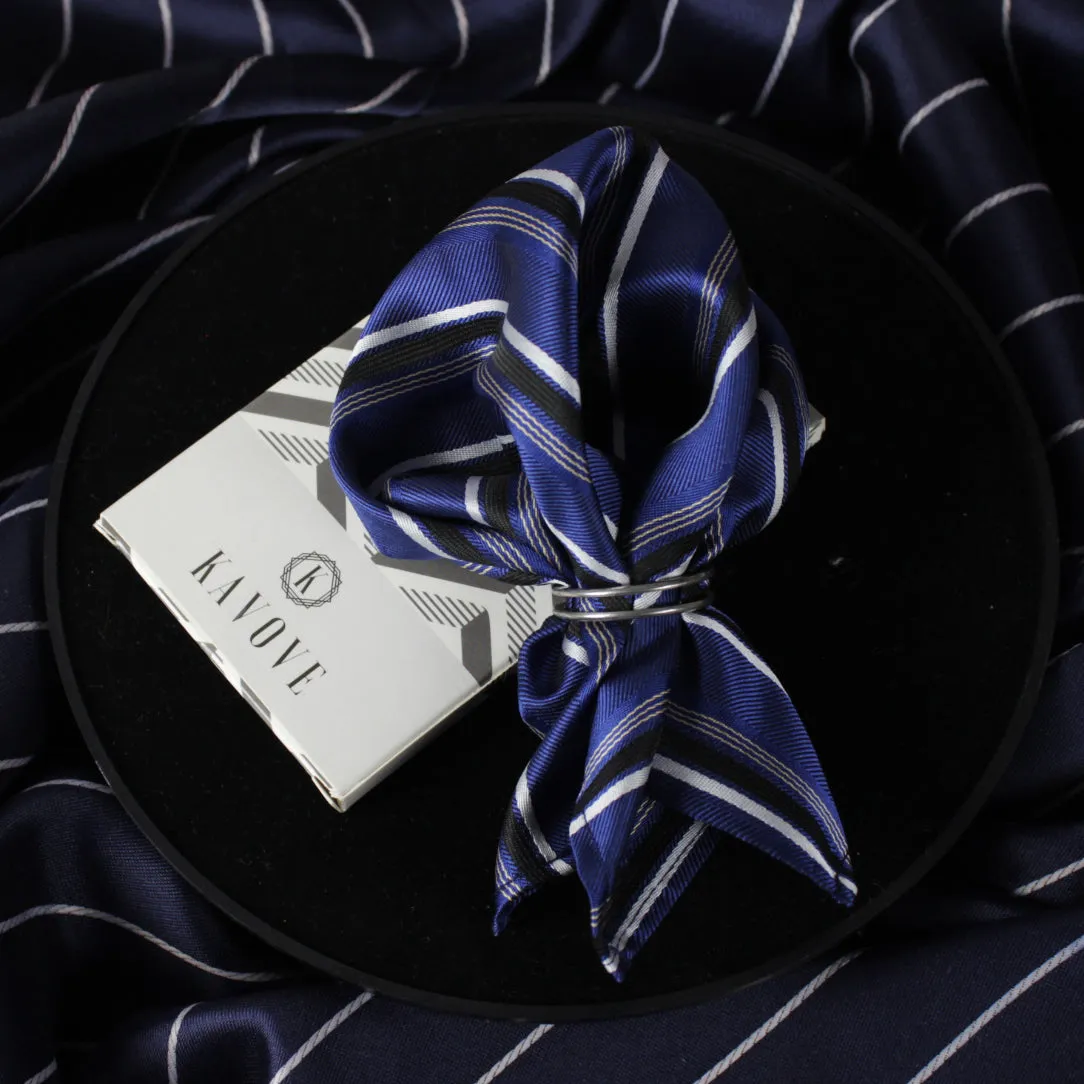 Kovove The Soulful Striped Blue Pocket Square For Men