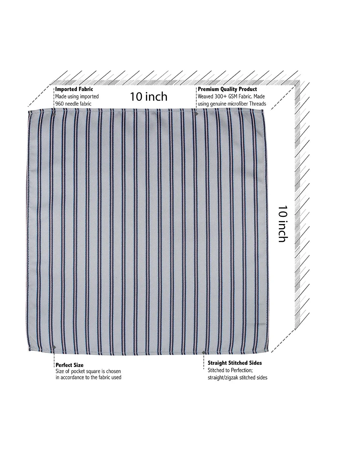 Kovove The Striped Delight Grey Pocket Square For Men