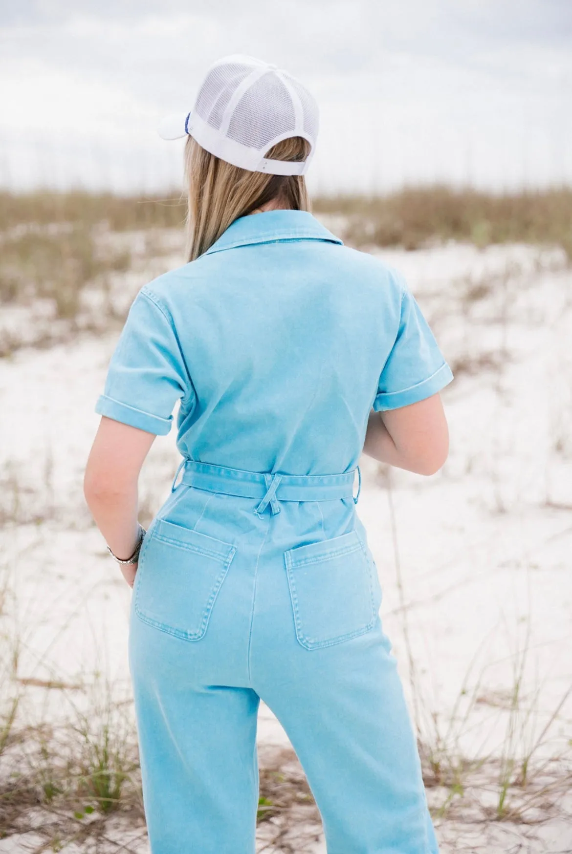 Kylie Washed Utility Jumpsuit - Bright Blue