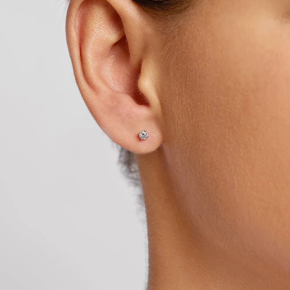 Laboratory-Grown Diamond Round Stud Earrings in Silver