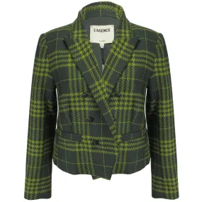 L'Agence Green Multi Plaid Brooke Double Breasted Crop Blazer