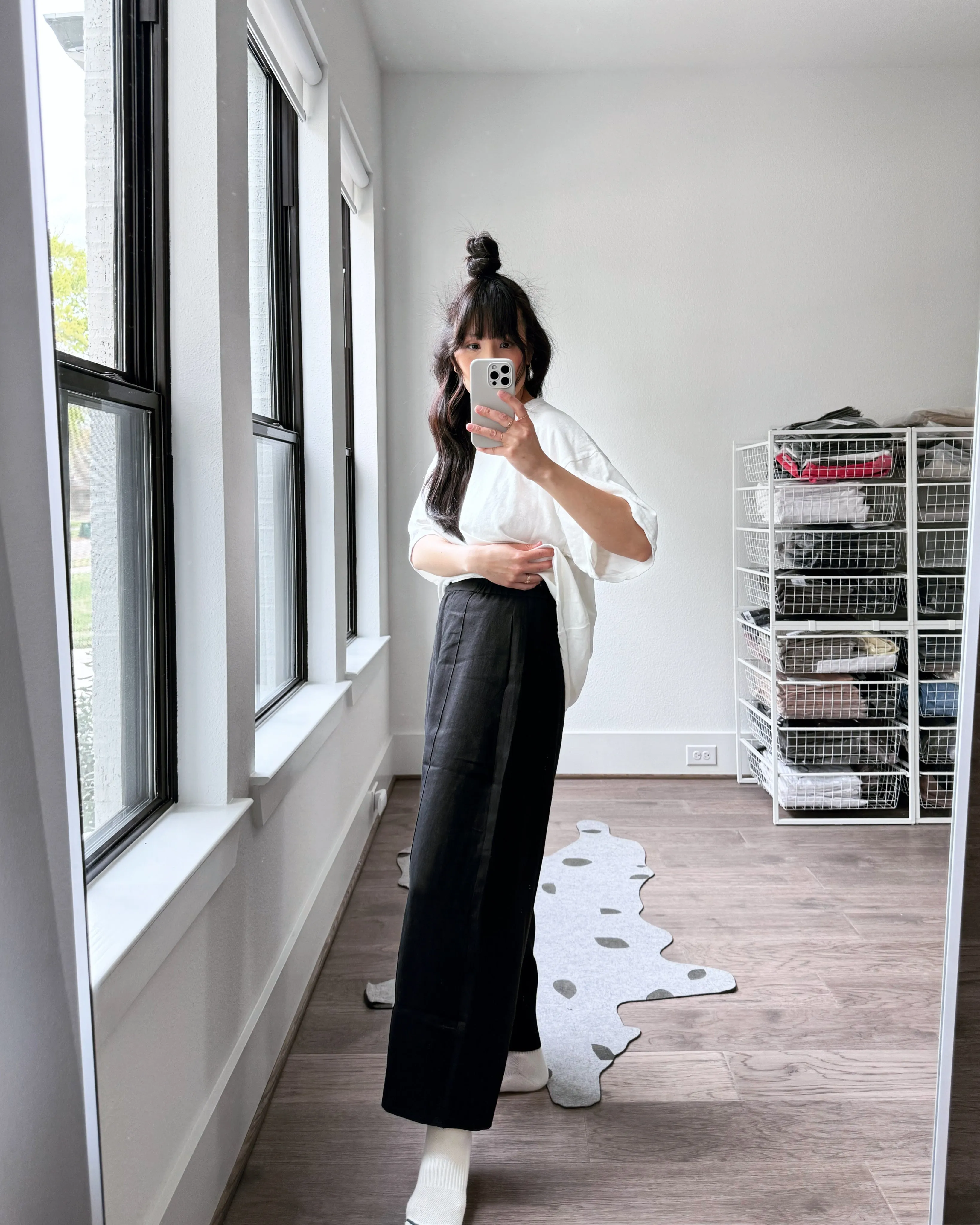 Linen Curved Pants, Black