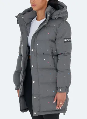 Long Paint Puffer Jacket - Charcoal Grey