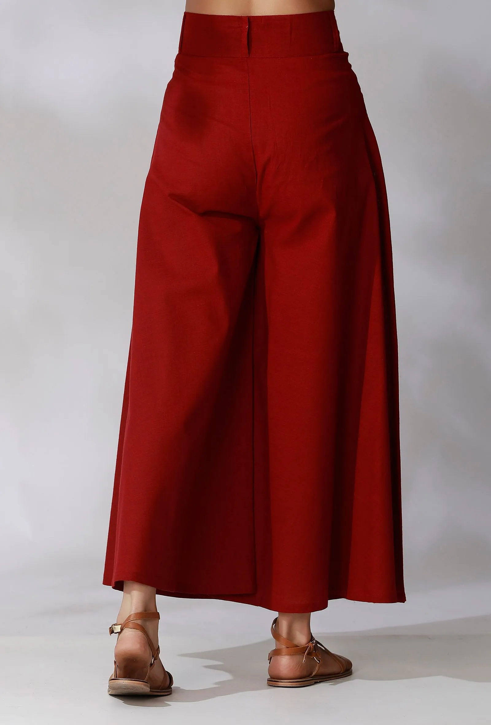 Maroon High Waist Pants With Front Pockets