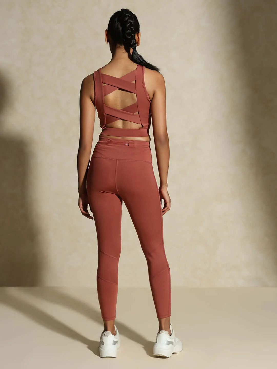 Marsala Padded Cross Back Crop Top and 7/8 Leggings