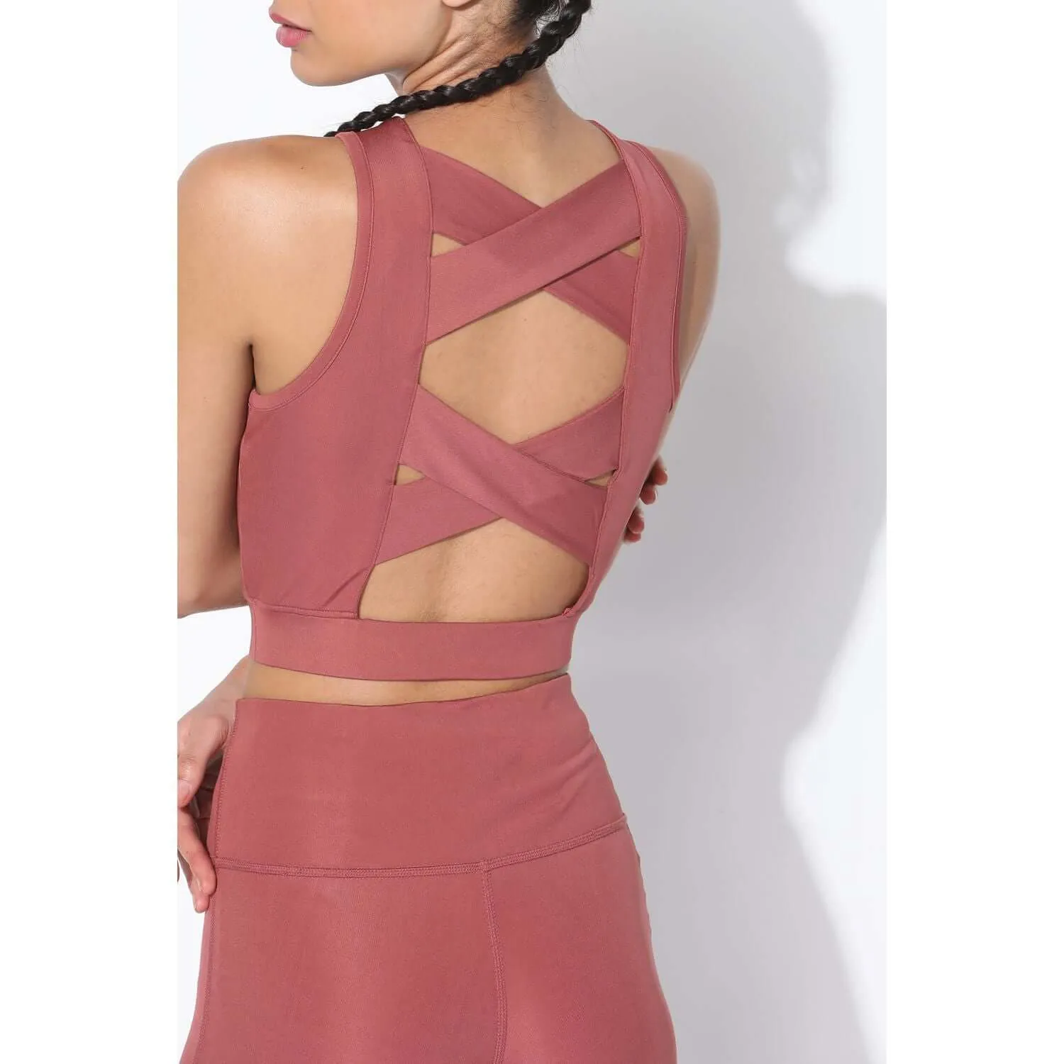 Marsala Padded Cross Back Crop Top and 7/8 Leggings