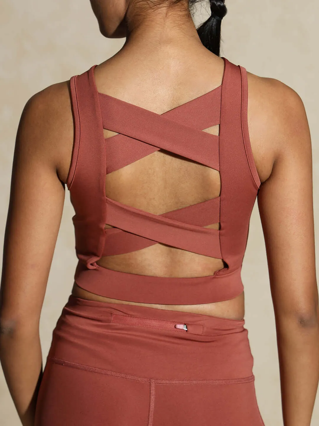 Marsala Padded Cross Back Crop Top and 7/8 Leggings