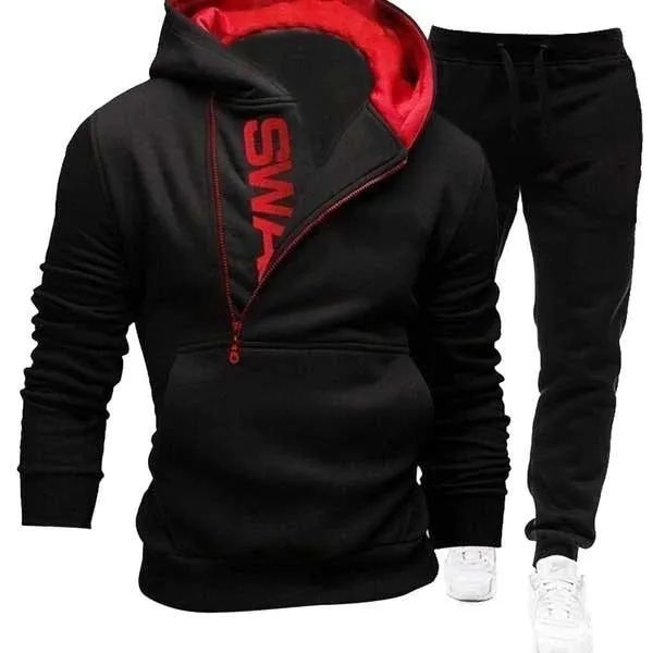 Men's Fleece Pullover Side Zipper Hooded Hoodies Joggers Two Piece Set