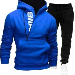 Men's Fleece Pullover Side Zipper Hooded Hoodies Joggers Two Piece Set