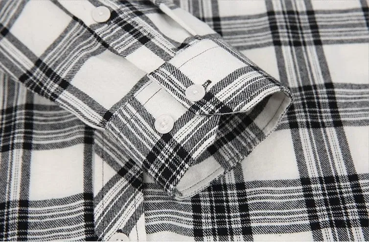 Men's Long Sleeve Double Pocket Flannel Plaid Shirt