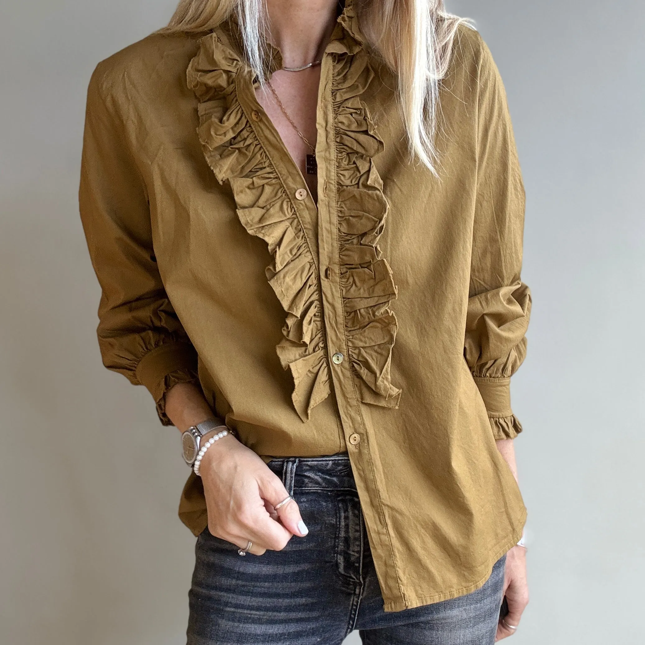 Mila TOBACCO ruffle Blouse *NEW*