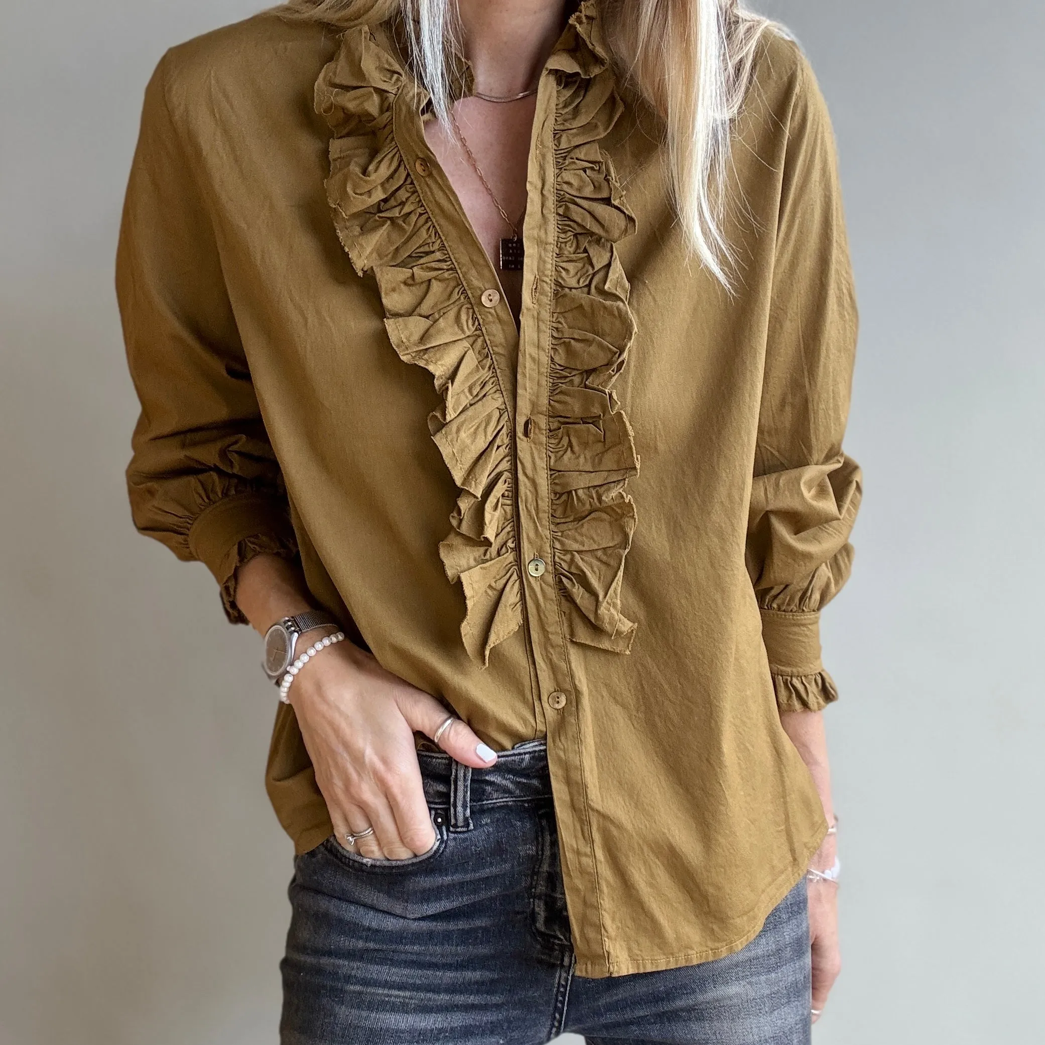 Mila TOBACCO ruffle Blouse *NEW*