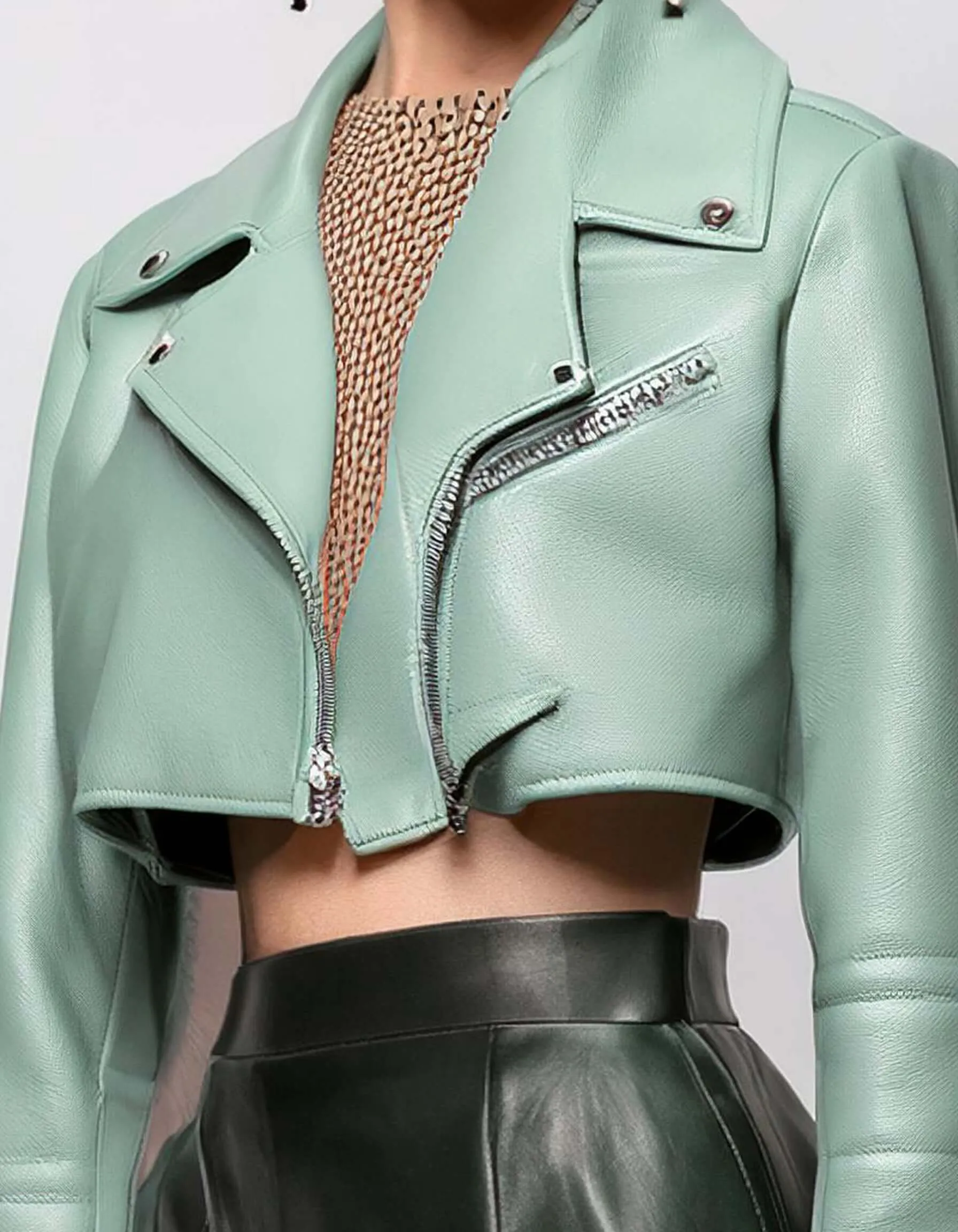 Mint Green Crop Leather Jacket