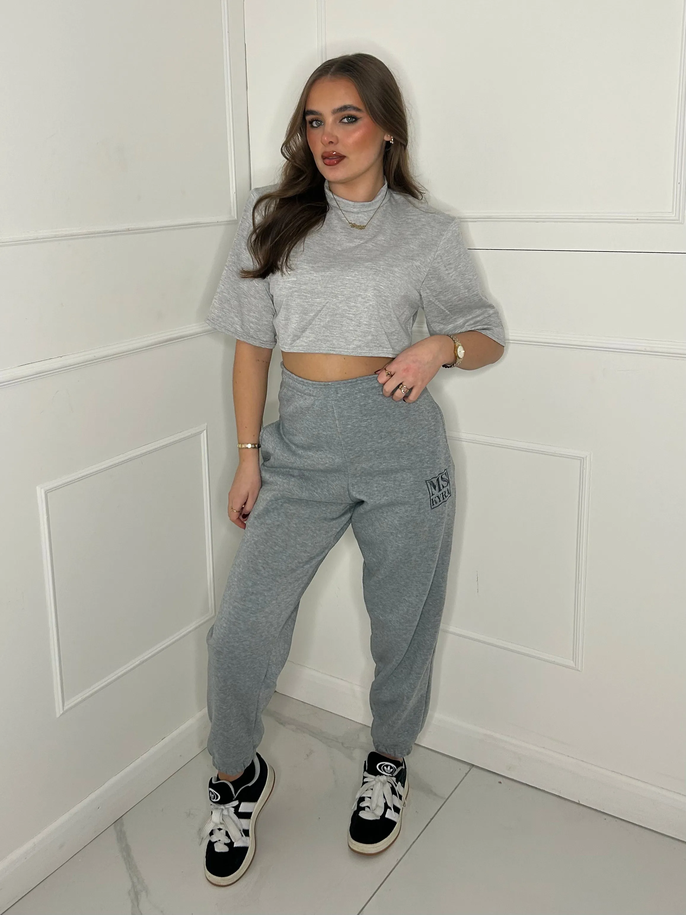 Miskyra Embroidered Joggers - Grey