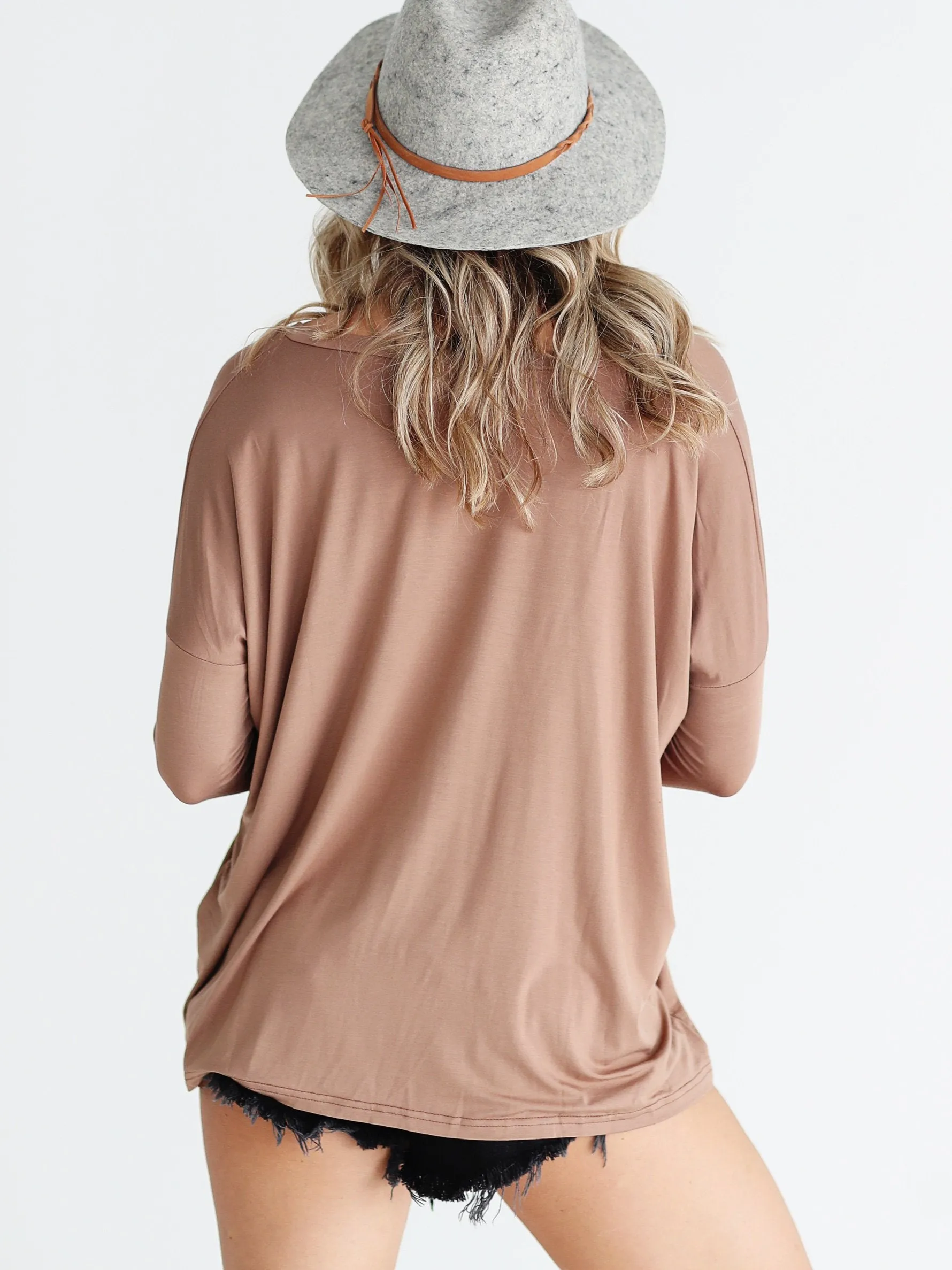 Mocha V-Neck Long Sleeve Top