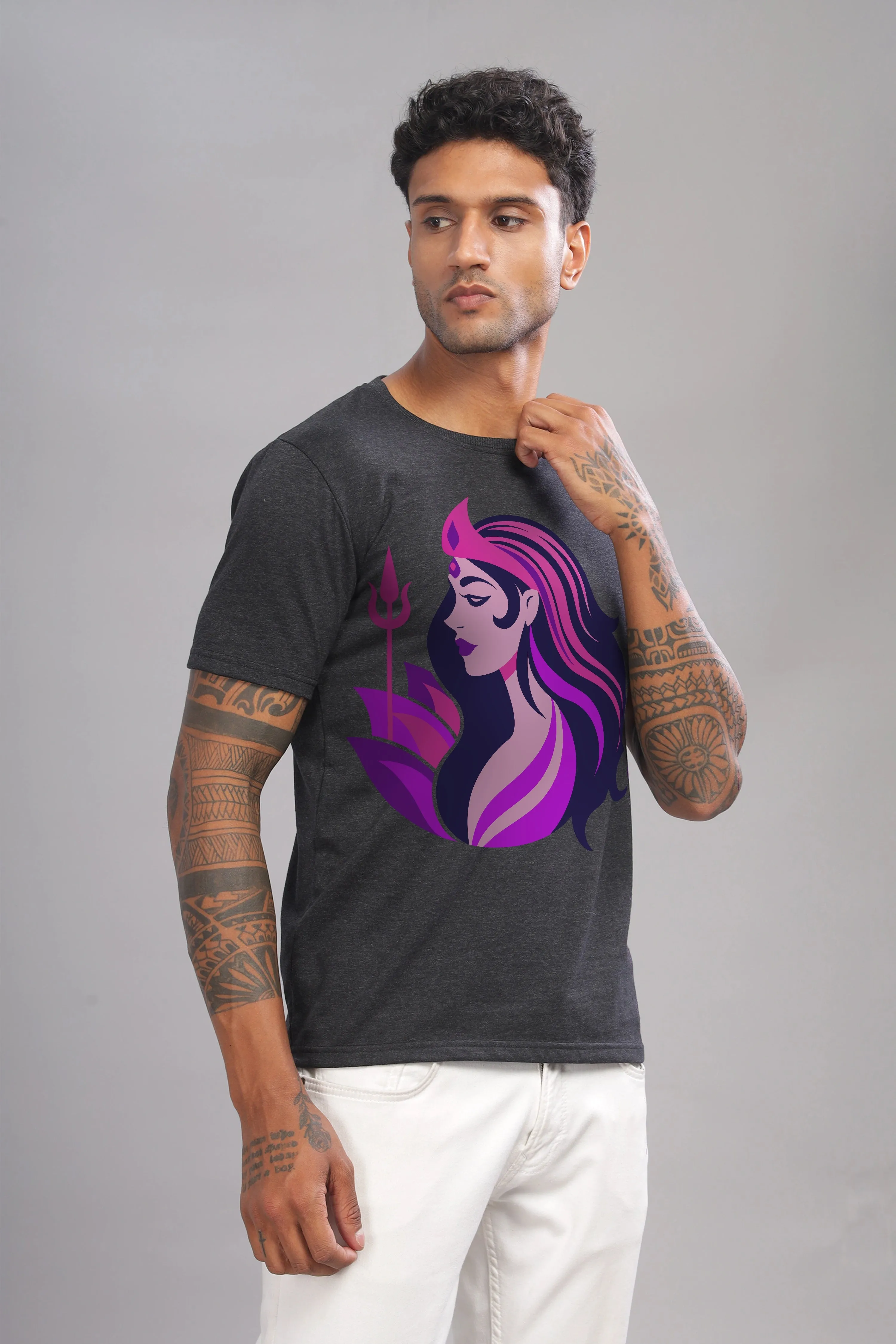 Moksh - Eco Blend Charcoal Crewneck Half Sleeve Unisex T-Shirt