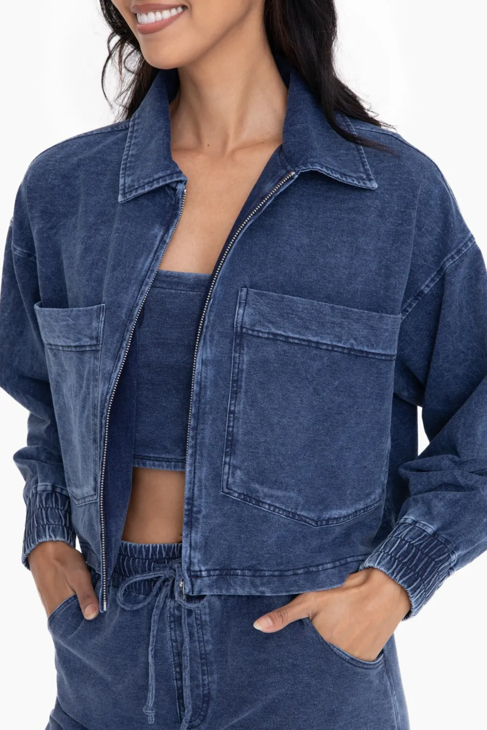 Mono B Mineral Wash Cropped Cotton Jacket