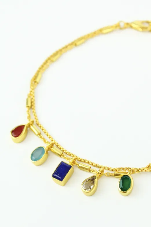 Multi Gemstone Double Chain Necklace