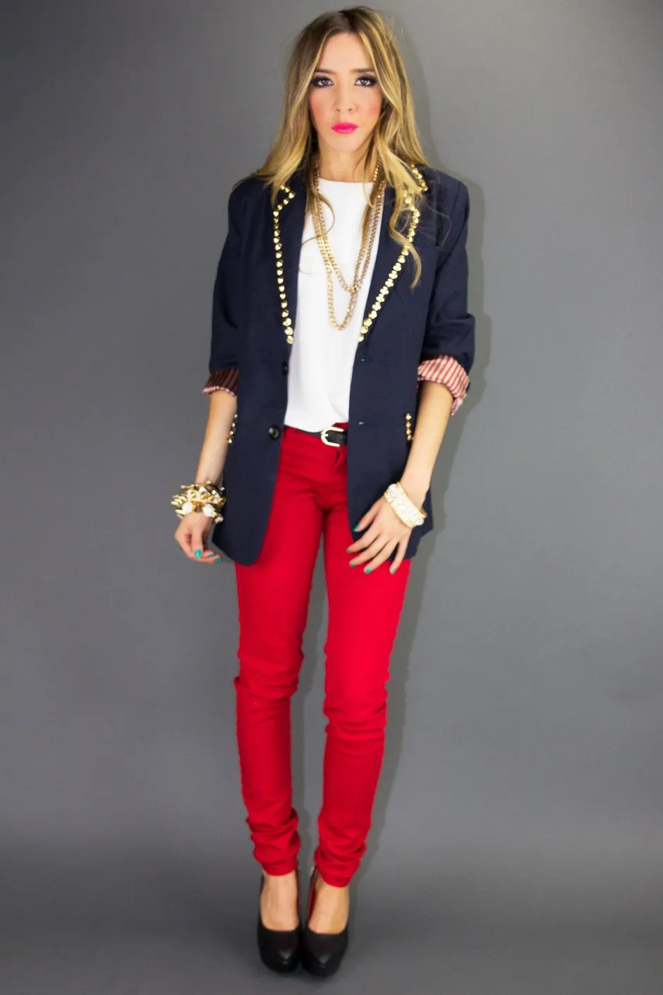 NALLA GOLD STUDDED NAVY BLAZER