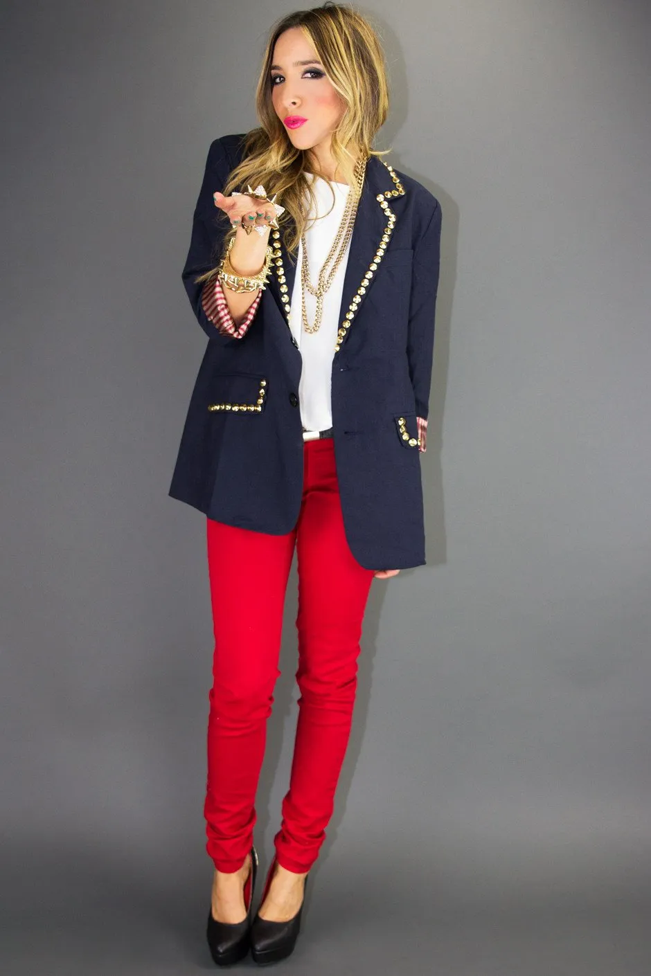 NALLA GOLD STUDDED NAVY BLAZER