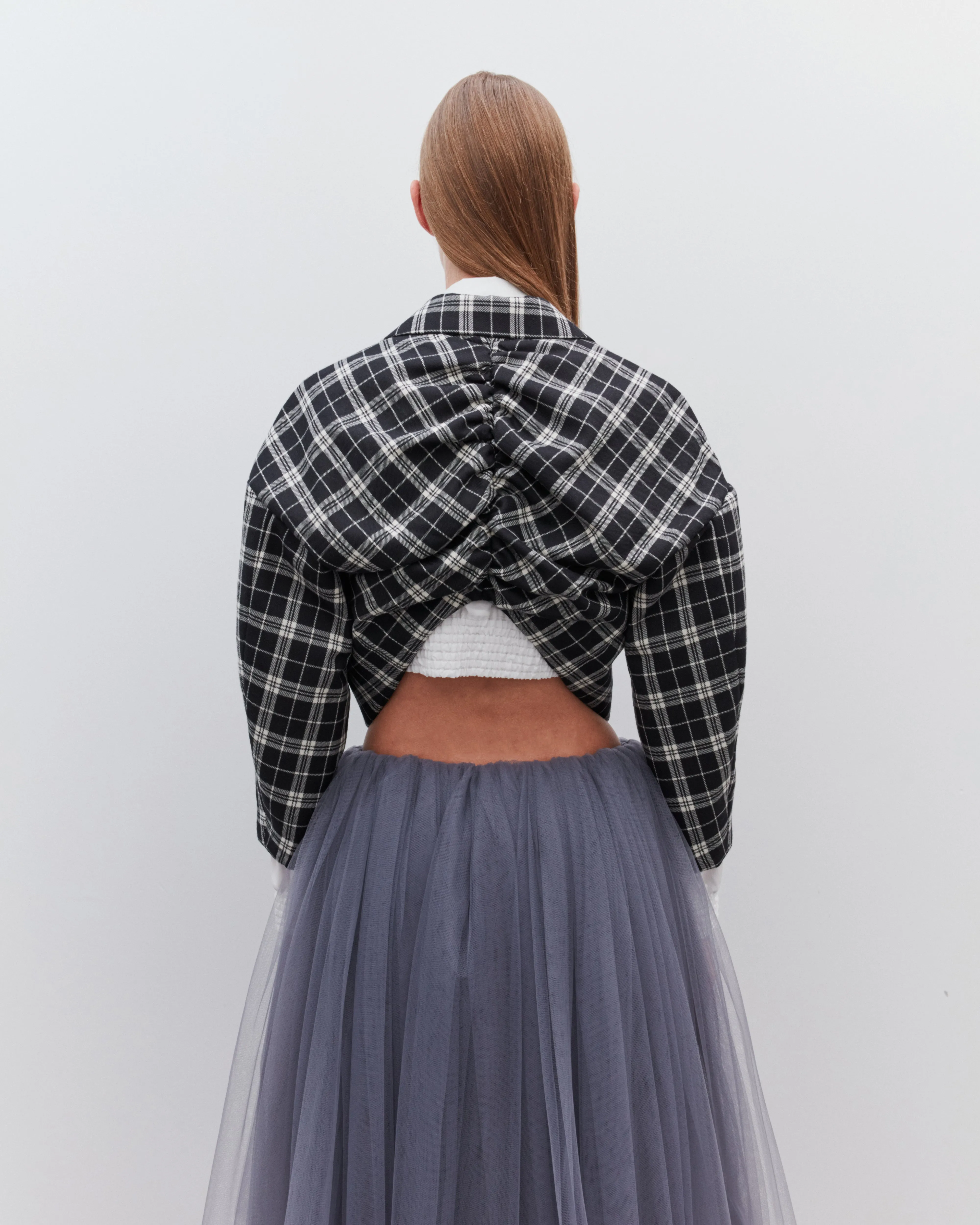 Noir Kei Ninomiya - Women's Wool Check Cropped Jacket - (Black/White)